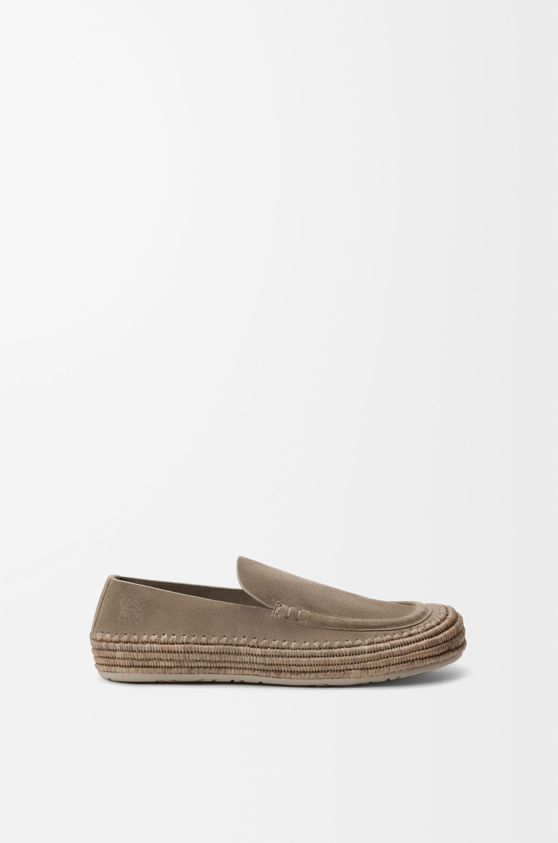 LOEWE Rio loafer in suede and raffia Stone Grey