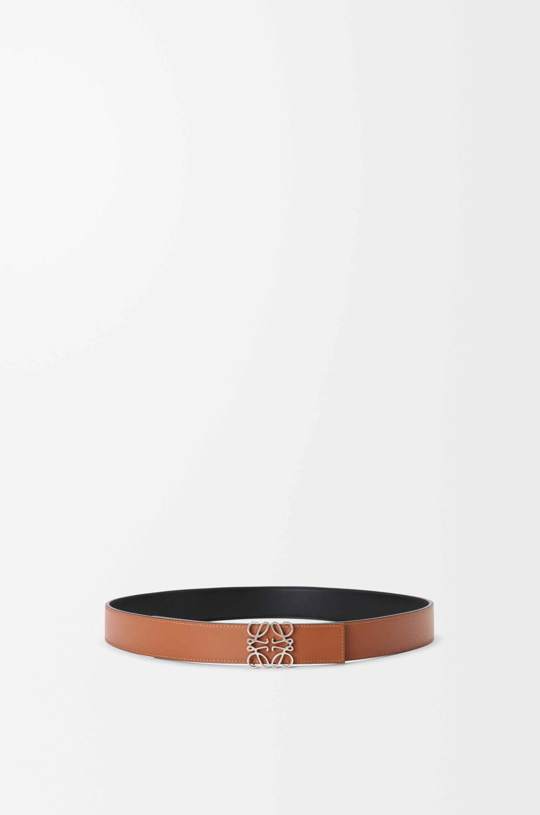 LOEWE Reversible Anagram belt in smooth calfskin Black/Tan/Palladium