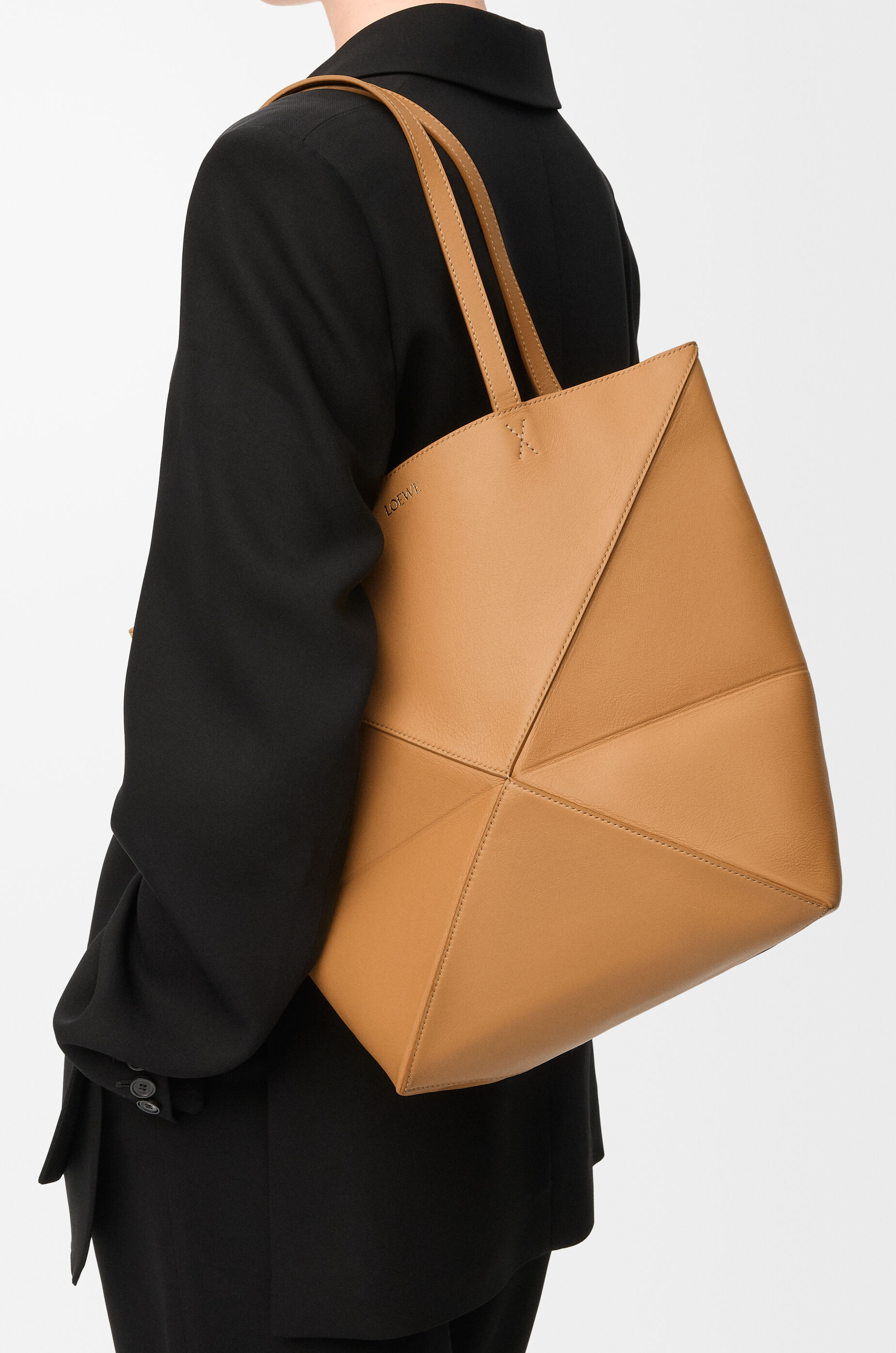 LOEWE Medium Puzzle Fold tote in shiny calfskin Warm Desert