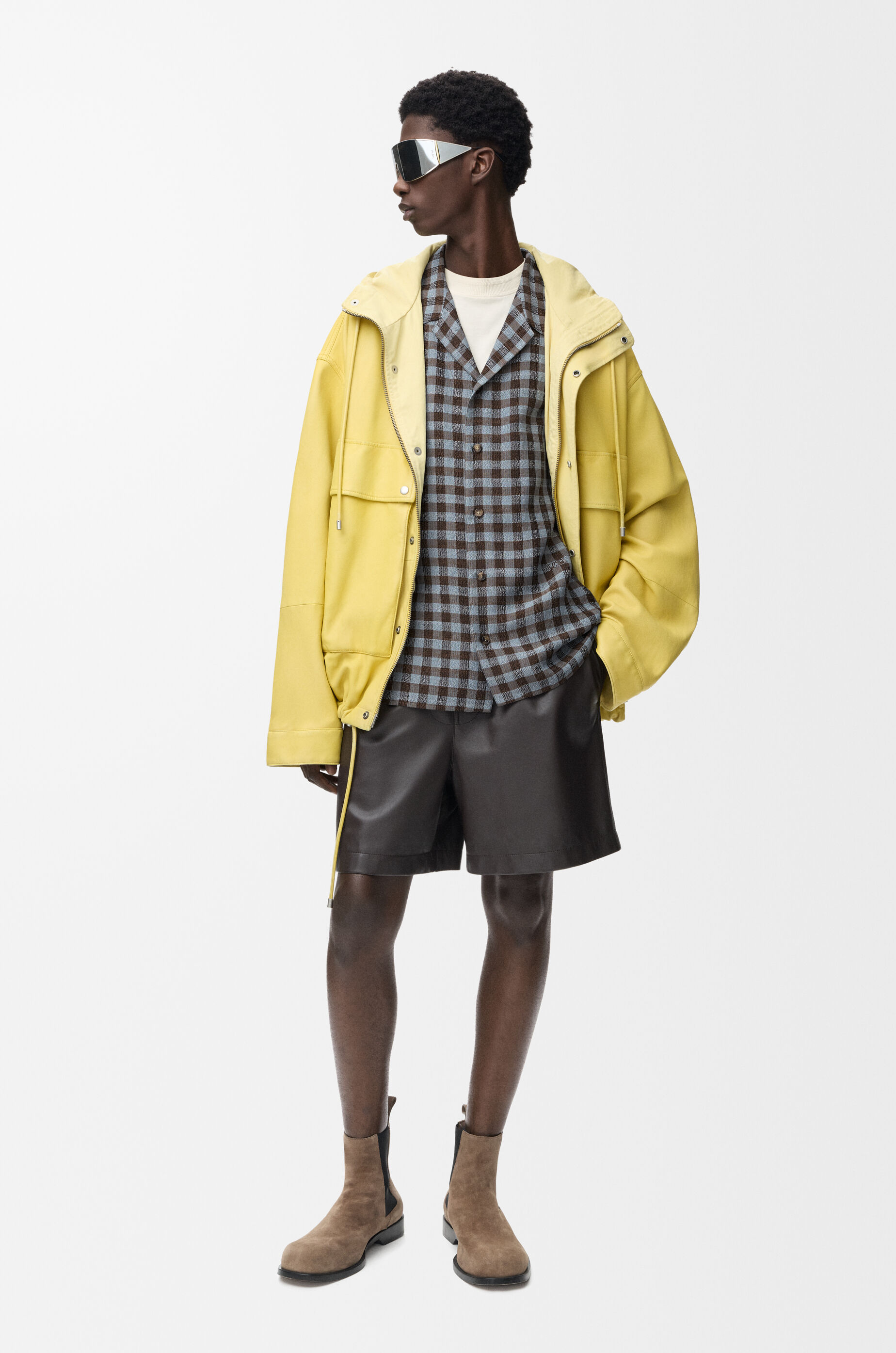 LOEWE Short sleeve shirt in viscose and linen blend Blue/Brown
