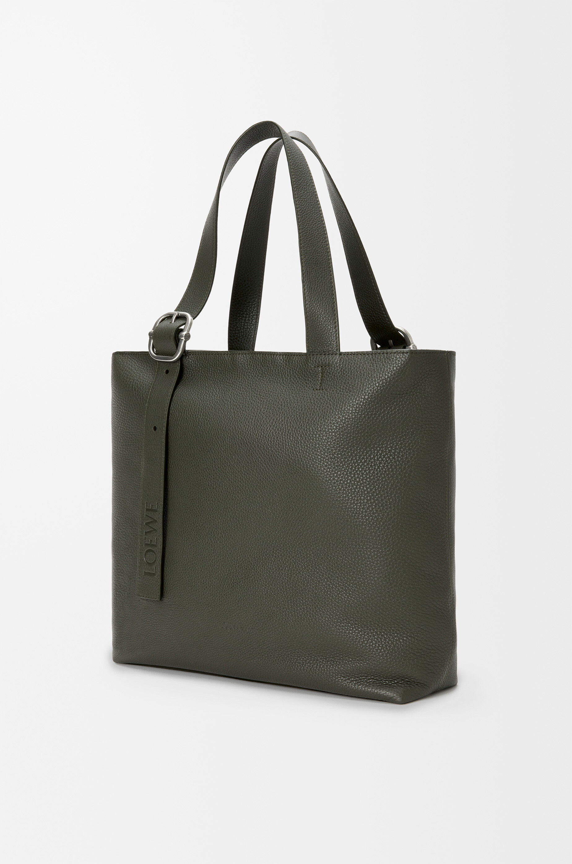 LOEWE Loop zipped tote in supple grained calfskin Dark Khaki