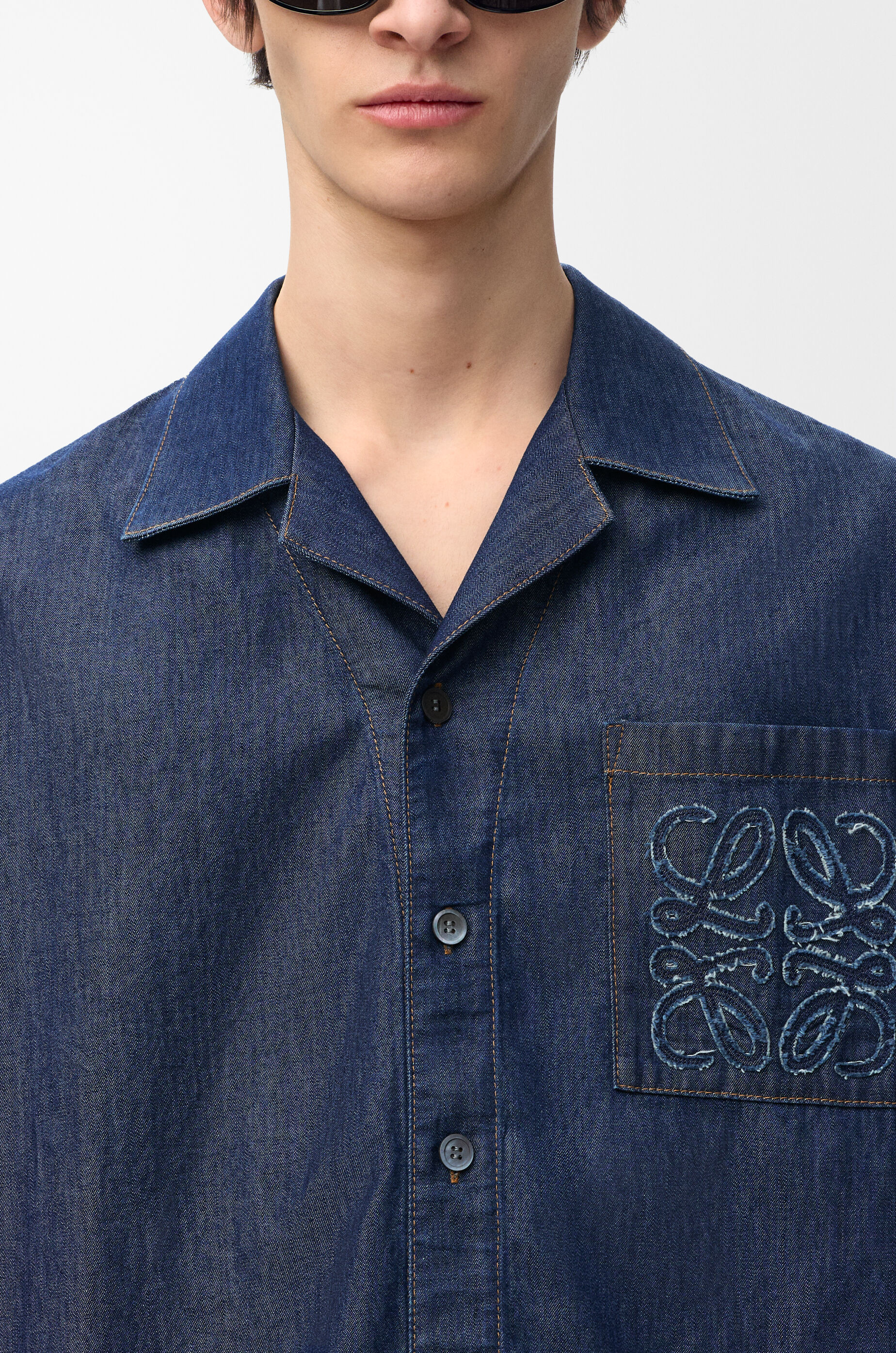 LOEWE Short sleeve shirt in cotton Denim Blue