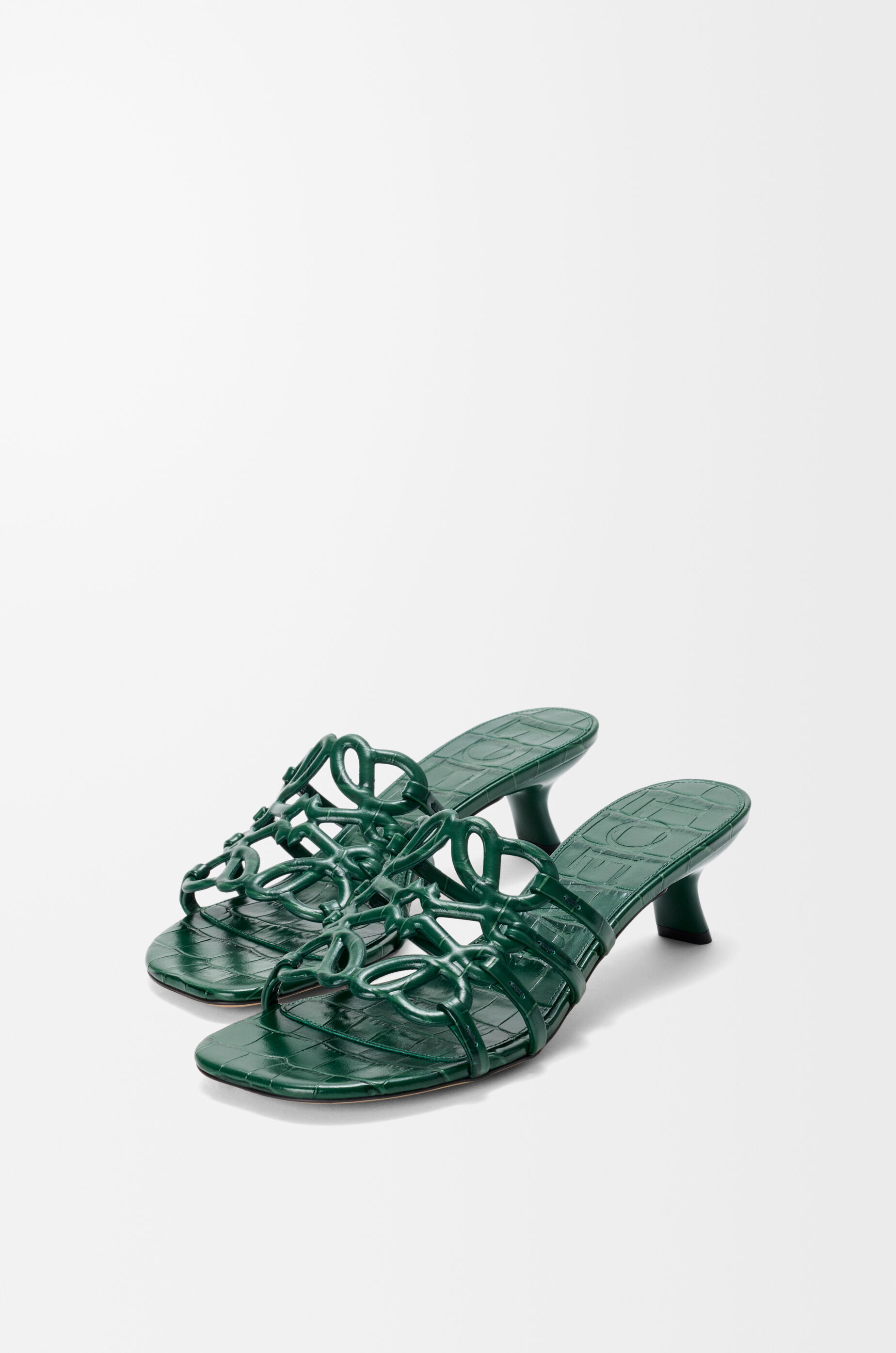 LOEWE Petal Anagram slide in croc-embossed calfskin Emerald Green