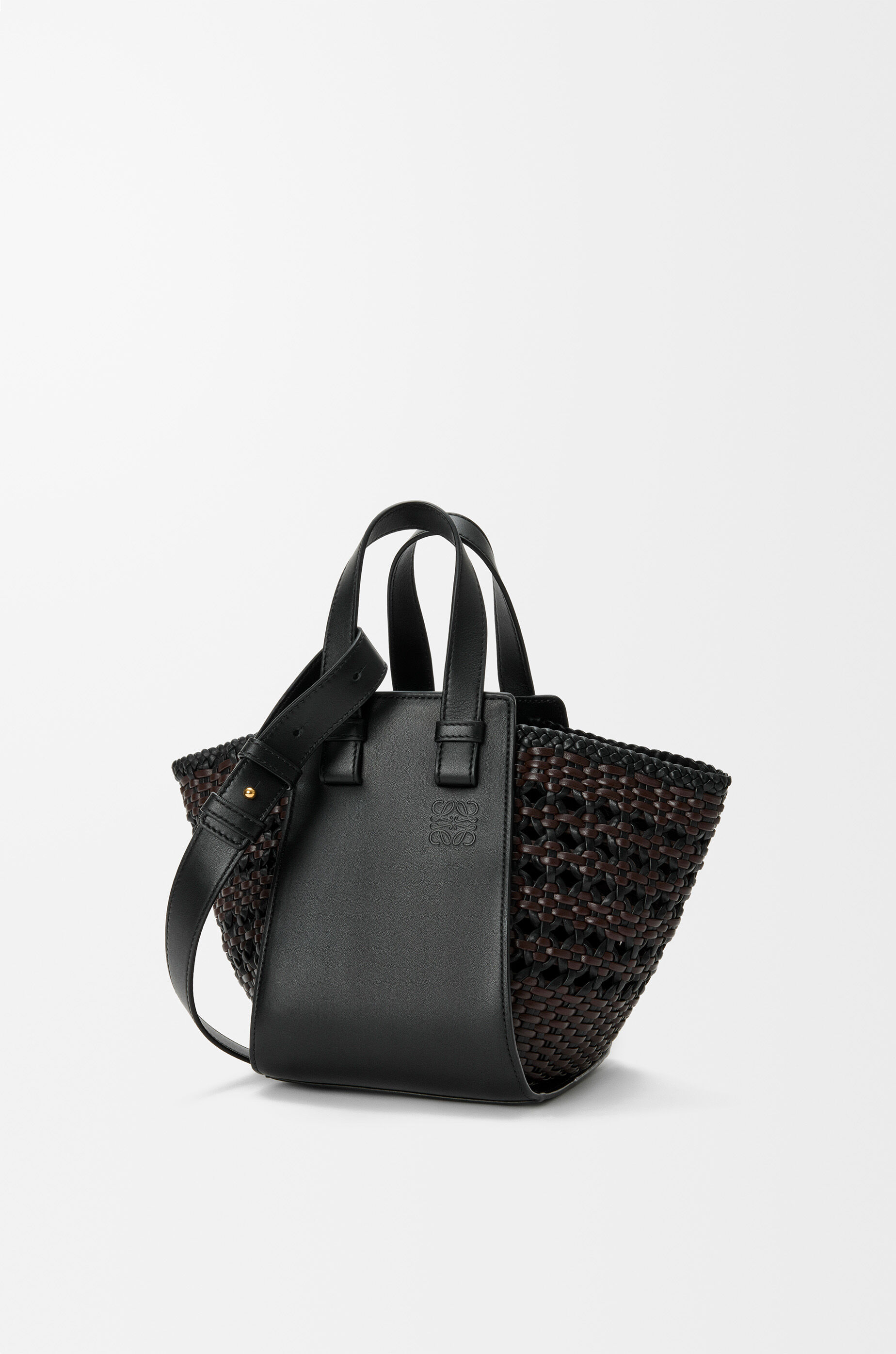LOEWE Compact Hammock bag in smooth calfskin and woven nappa calfskin Black/Brown