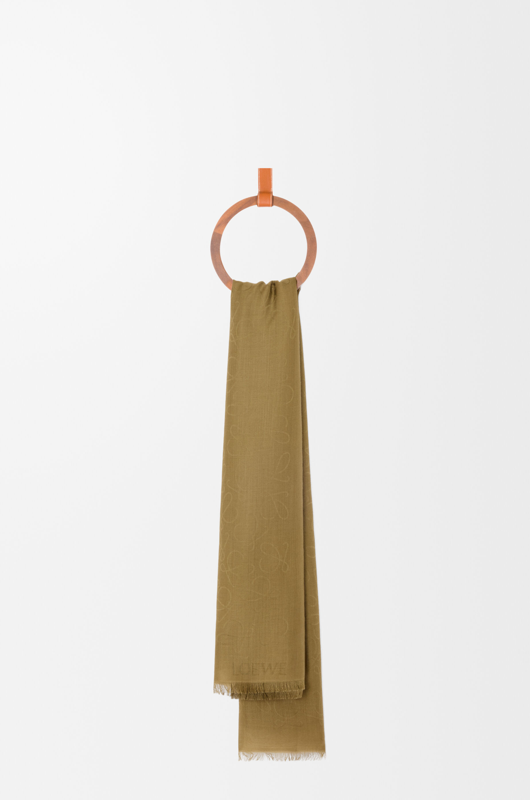 LOEWE Scarf in wool and silk Khaki Green