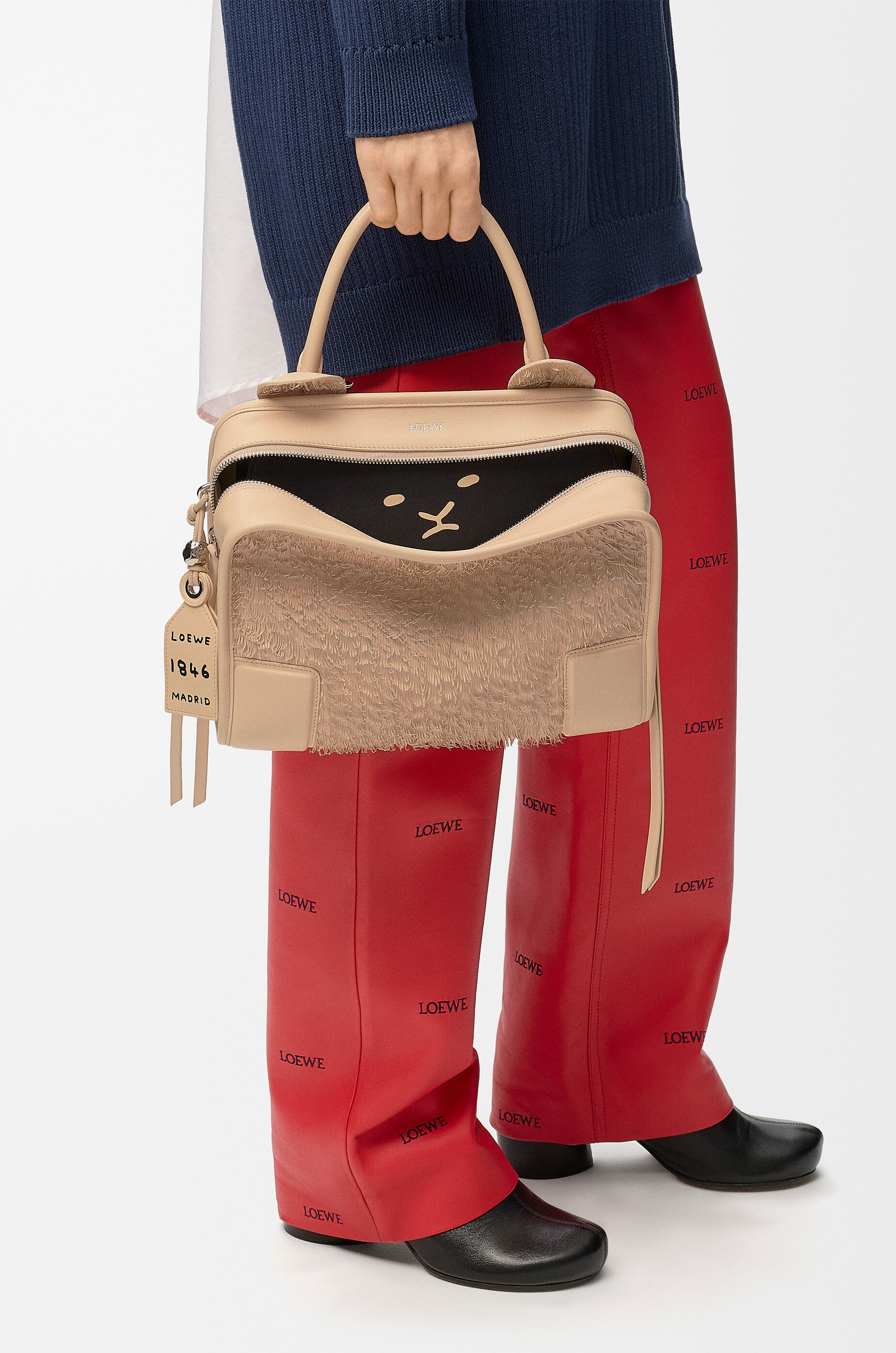 LOEWE Medium Lion Fringed Cut Amazona 180 bag in nappa lambskin Beige