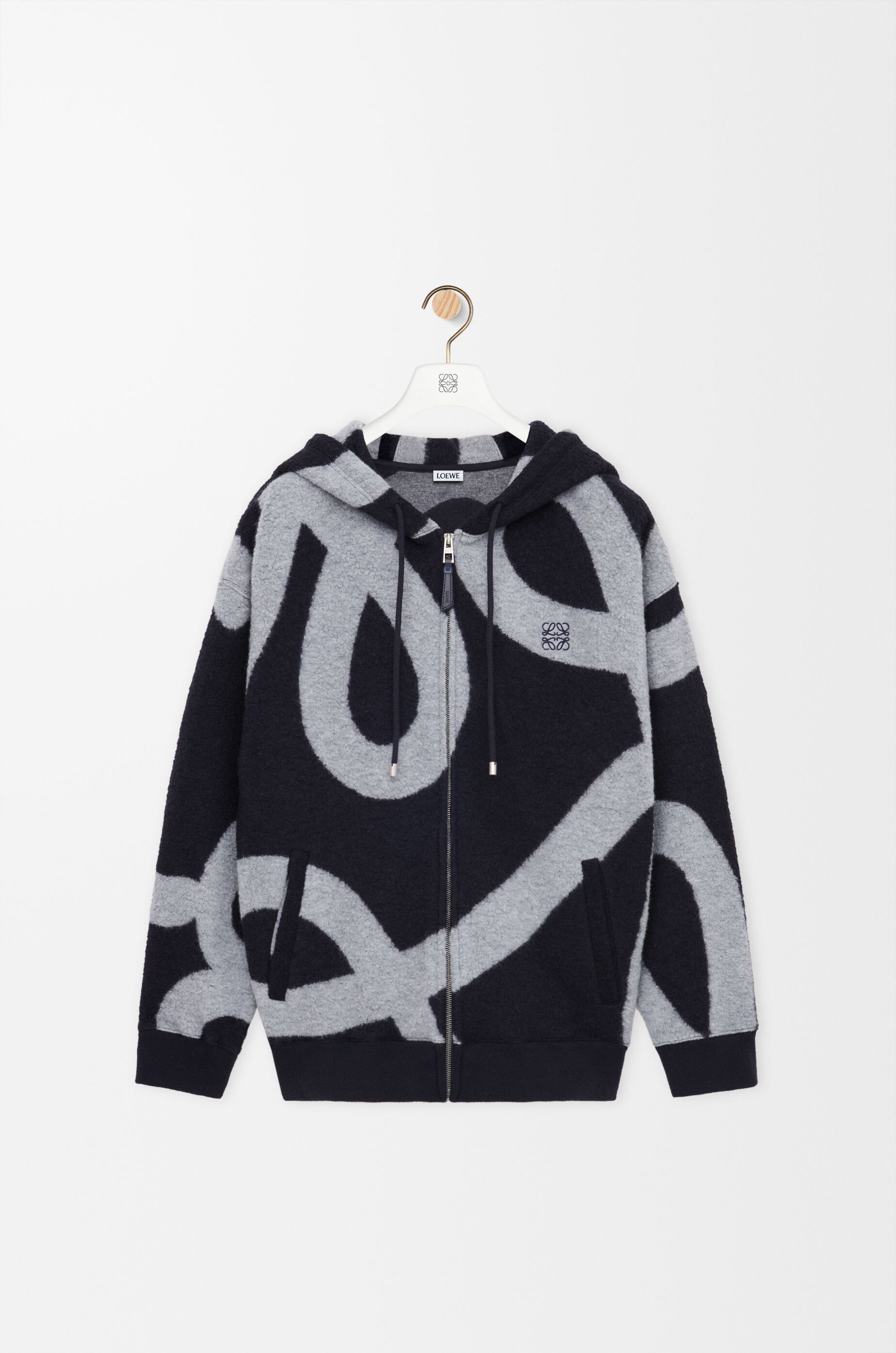 LOEWE Zip-up hoodie in wool and cotton Navy/Grey
