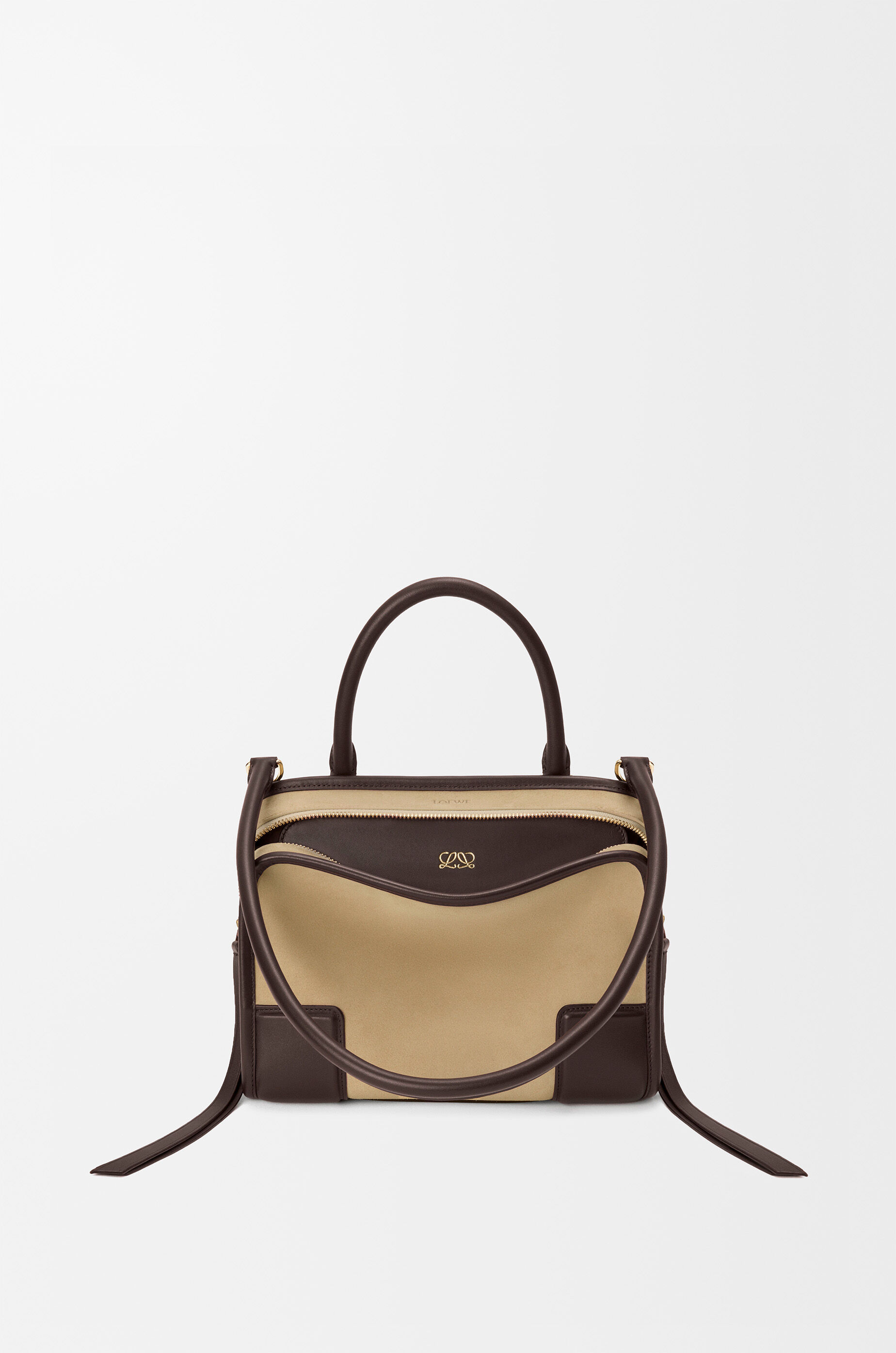 LOEWE Small Amazona 180 bag in suede Oro/Chocolat