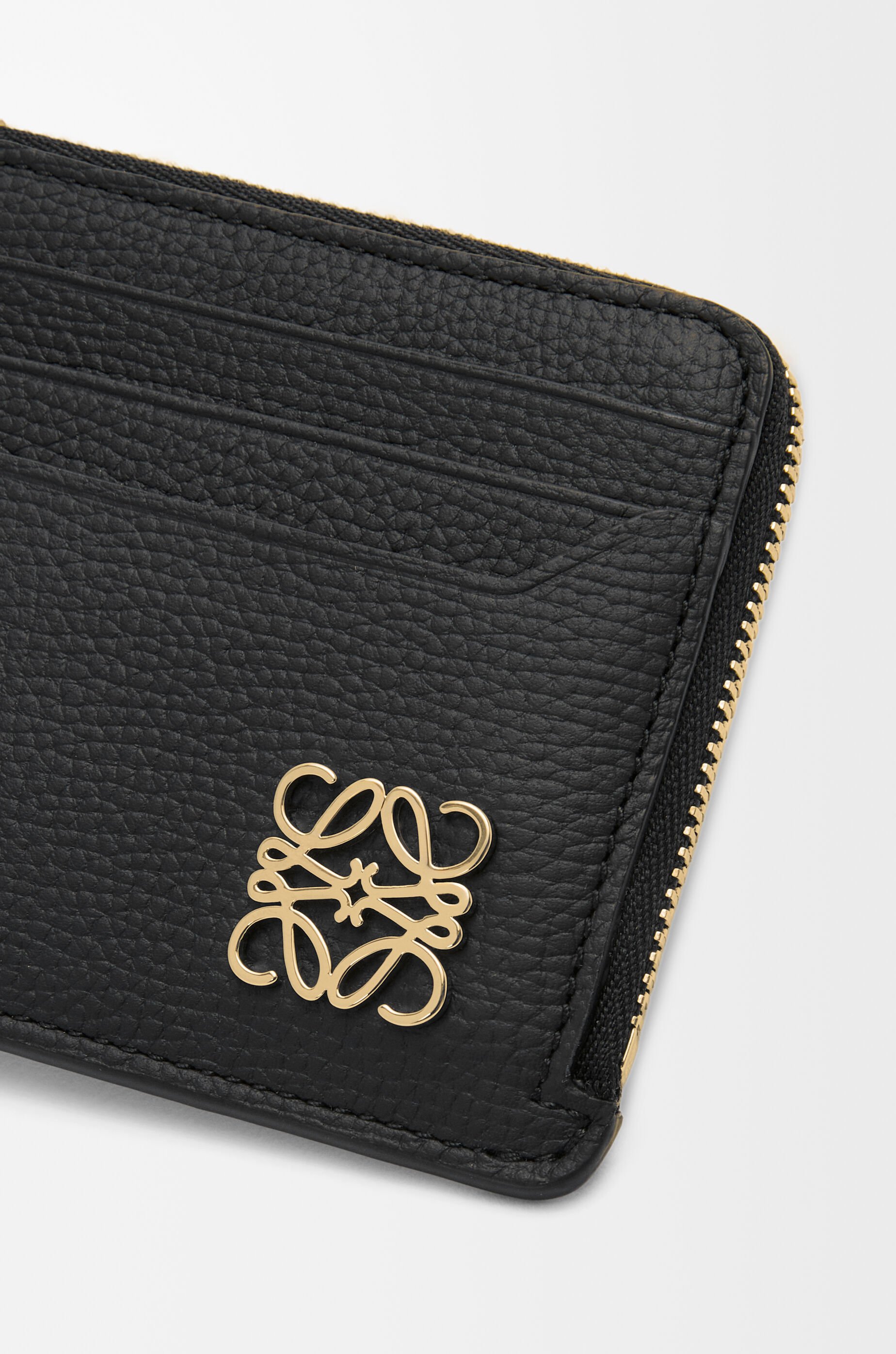 LOEWE Anagram square coin cardholder in pebble grained calfskin Black/Gold