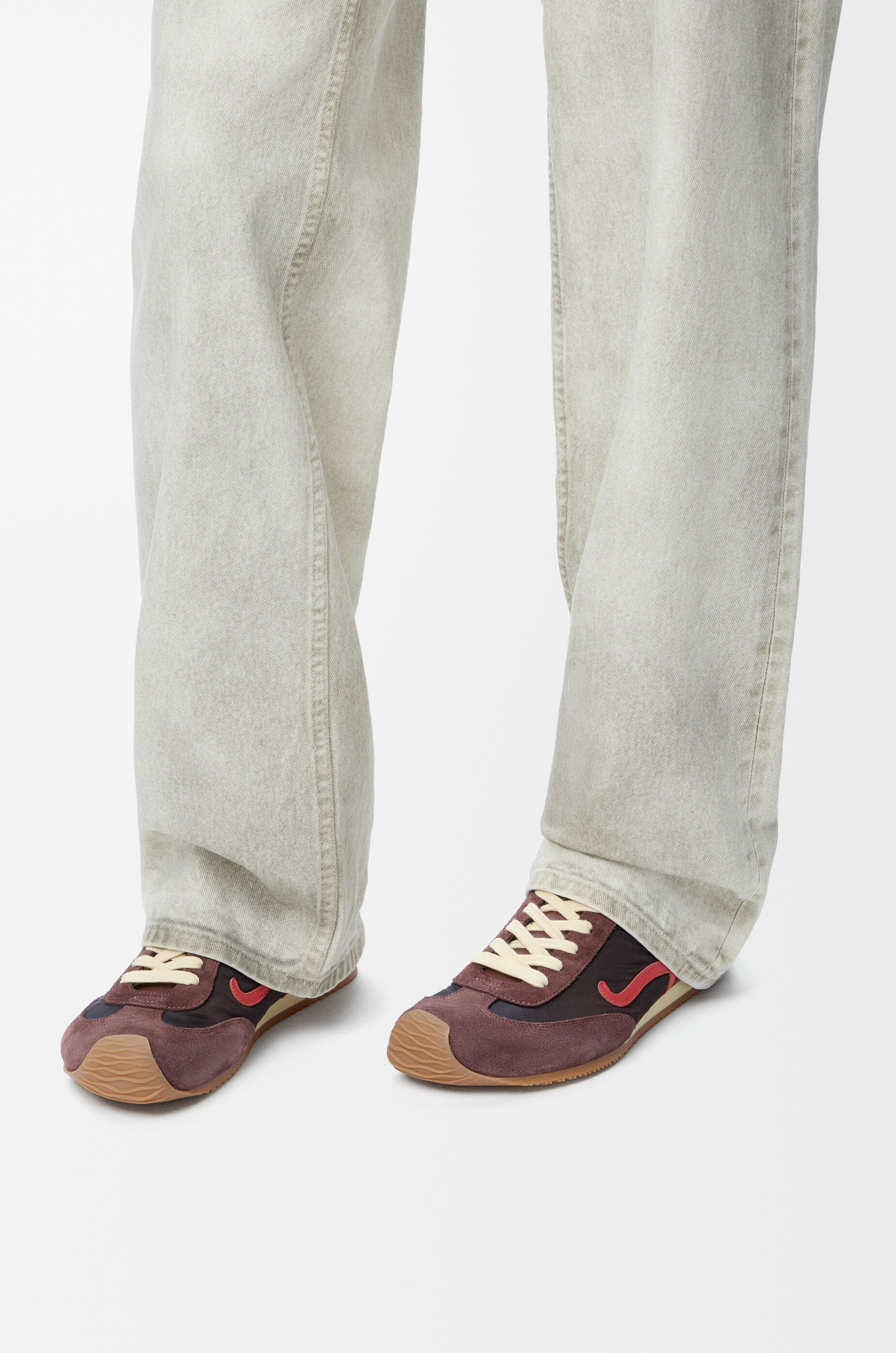 LOEWE Ballet Runner 2.0 in nylon and calfskin Chocolate/Coral/Yellow