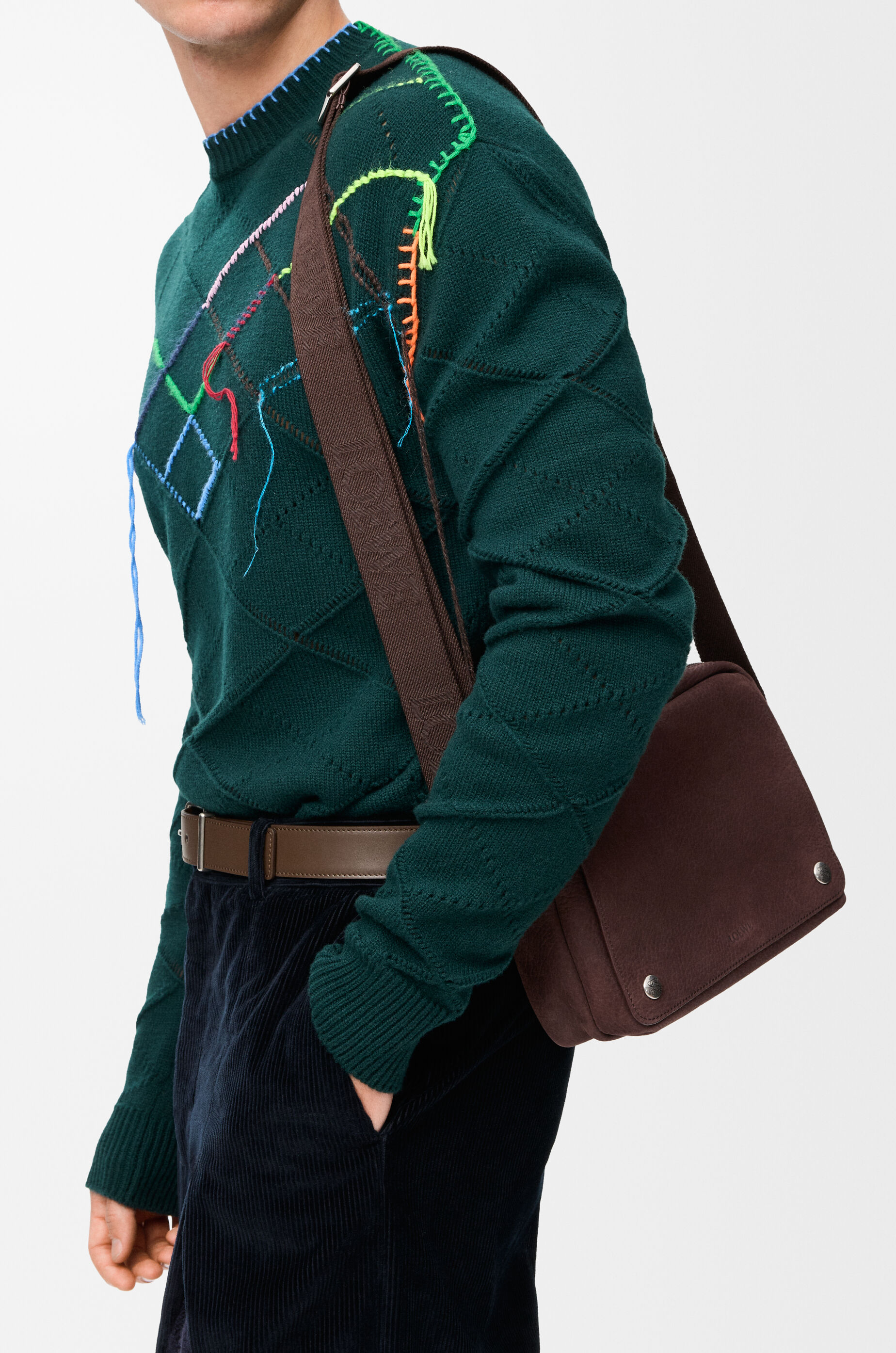 LOEWE Medium Pebble messenger bag in grained nubuck Dark Chestnut