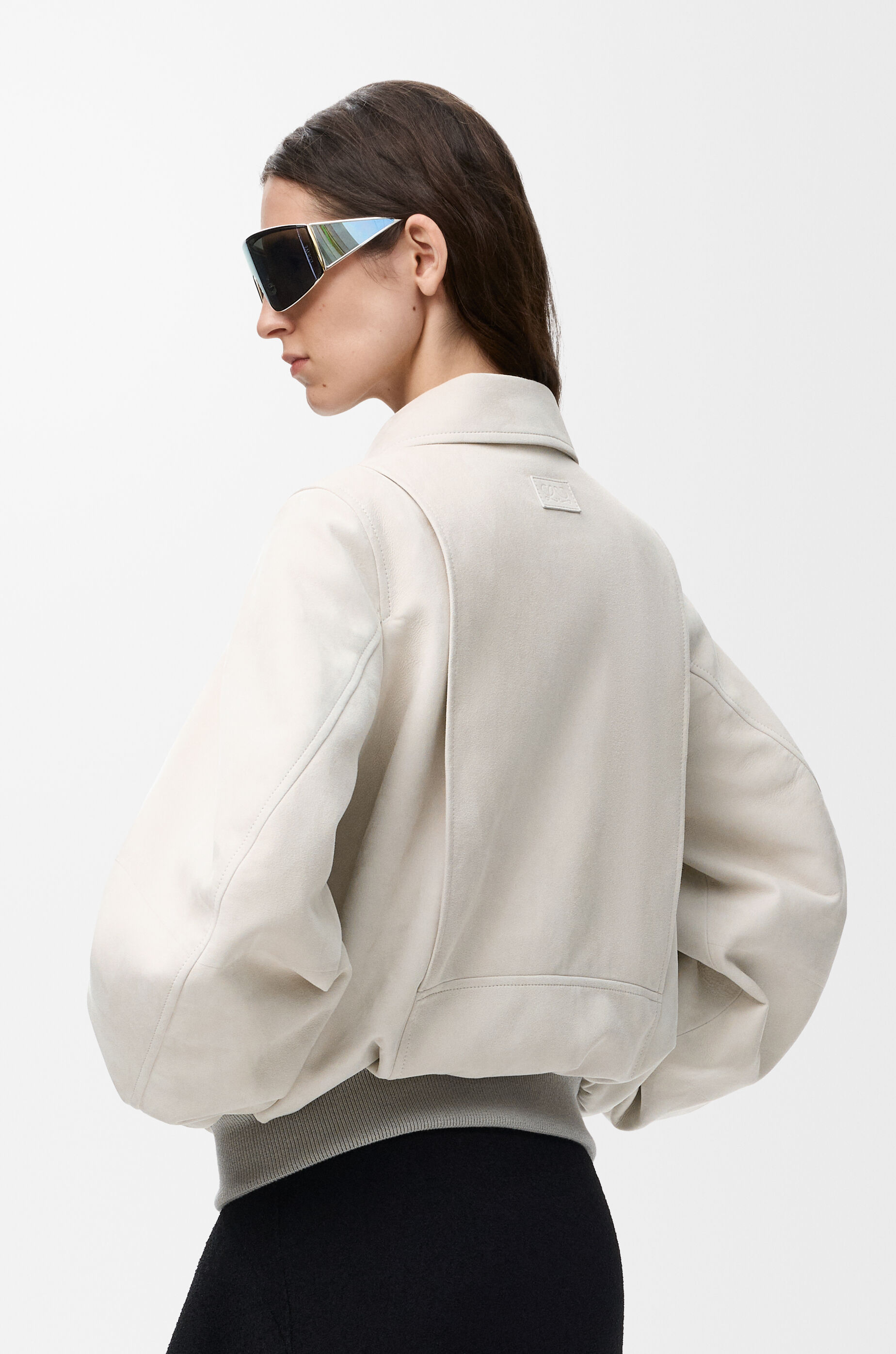 LOEWE Bomber jacket in suede goatskin Light Grey