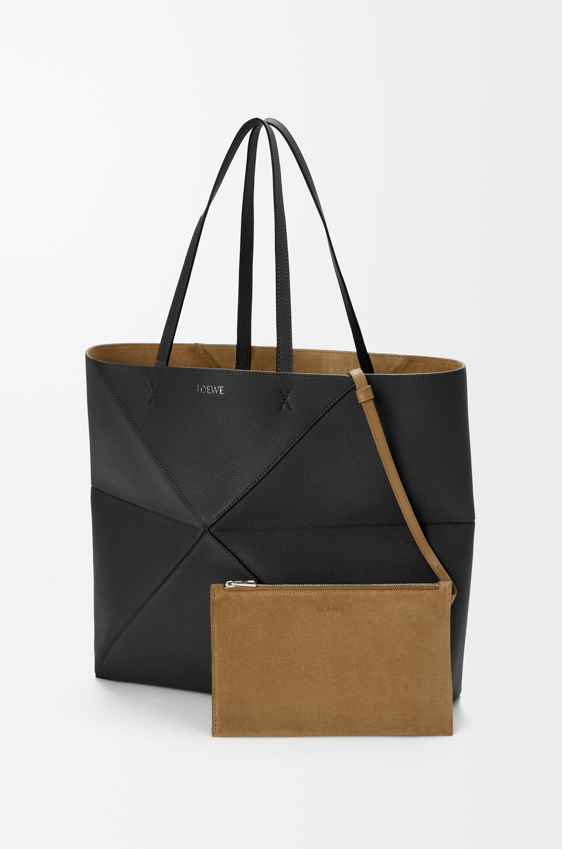 LOEWE Large horizontal Puzzle Fold tote in soft grained calfskin Black