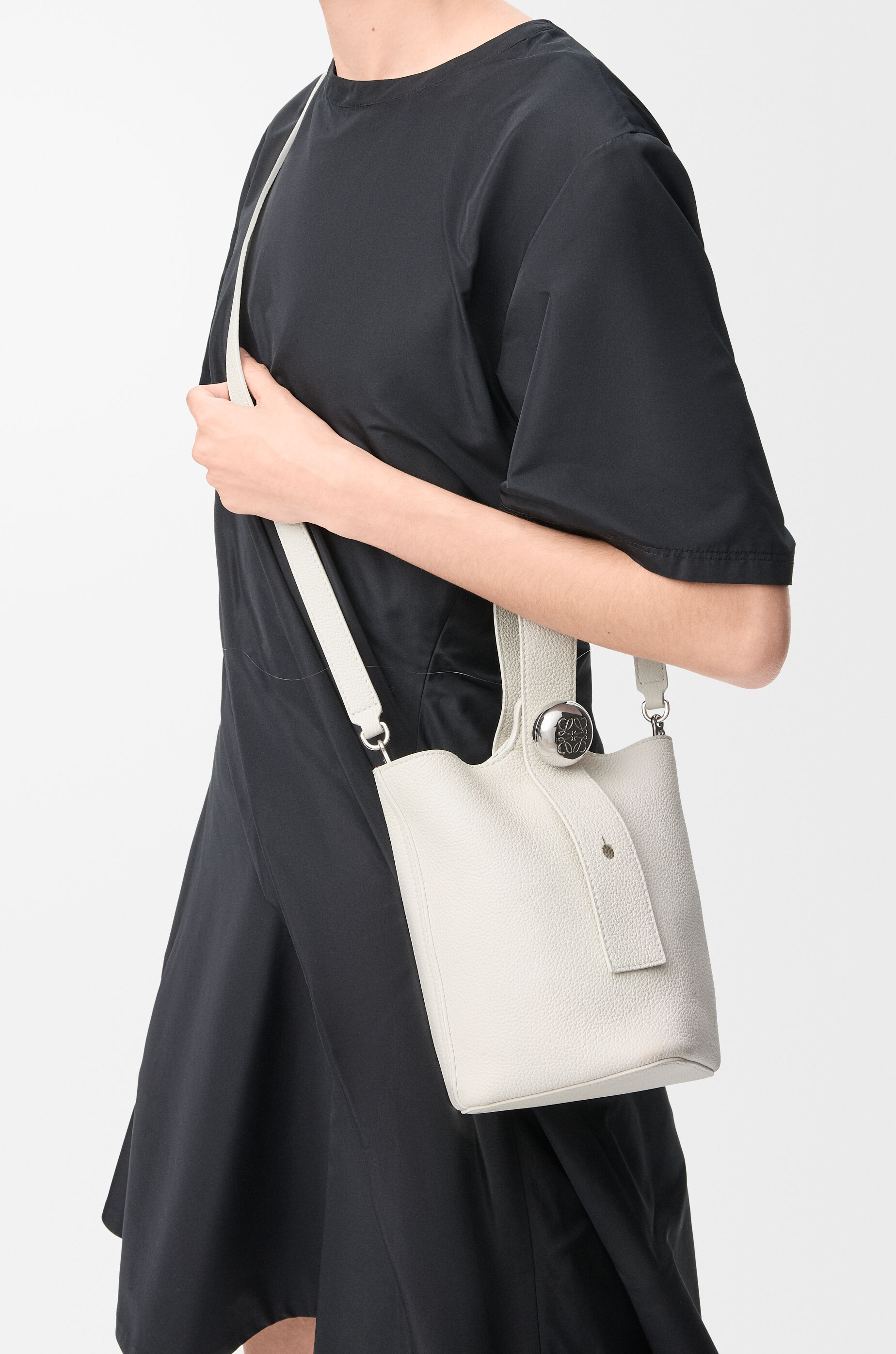 LOEWE Mini Pebble Bucket bag in soft grained calfskin Soft White