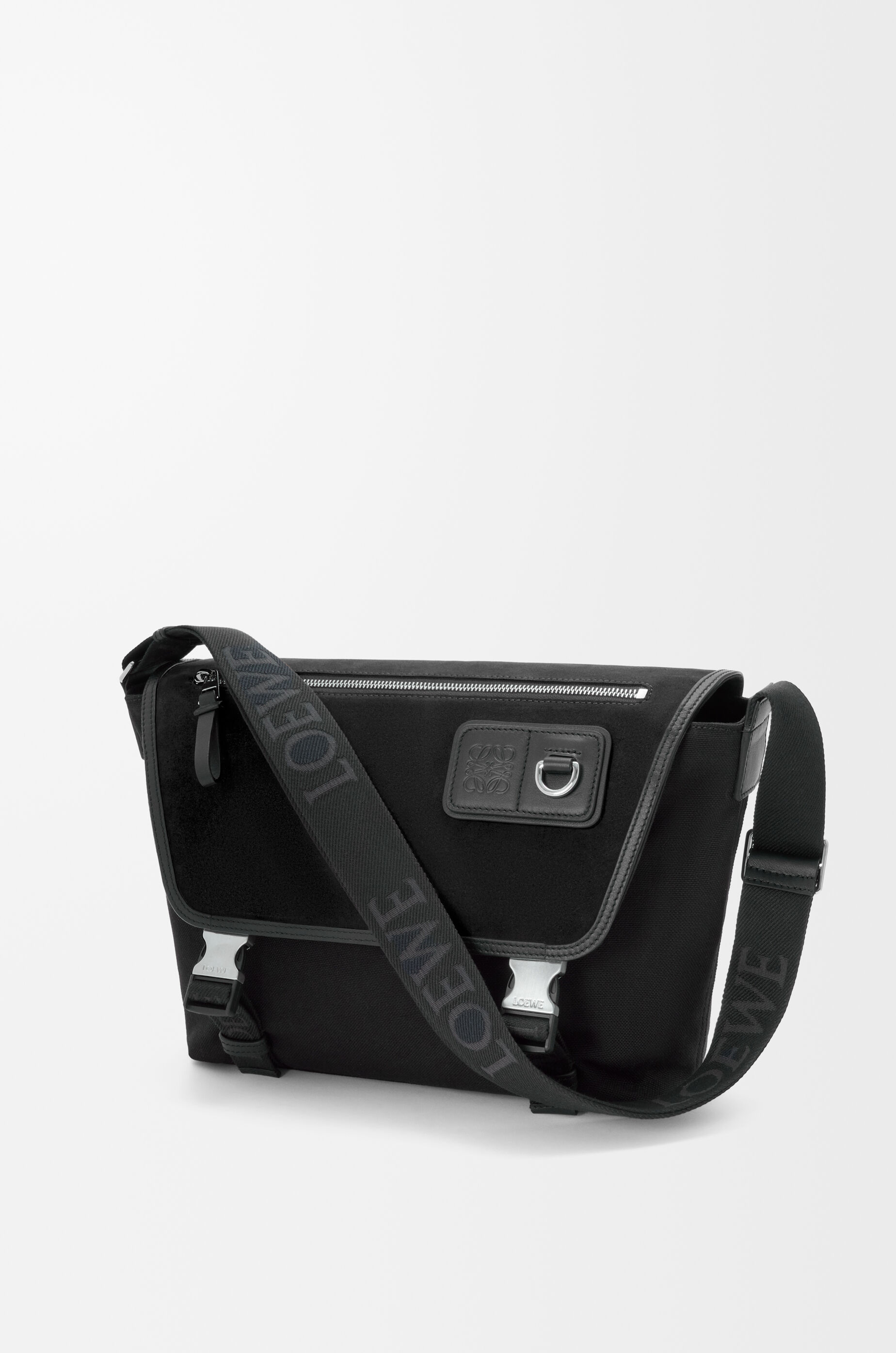 LOEWE Medium Flex messenger in canvas and suede Black