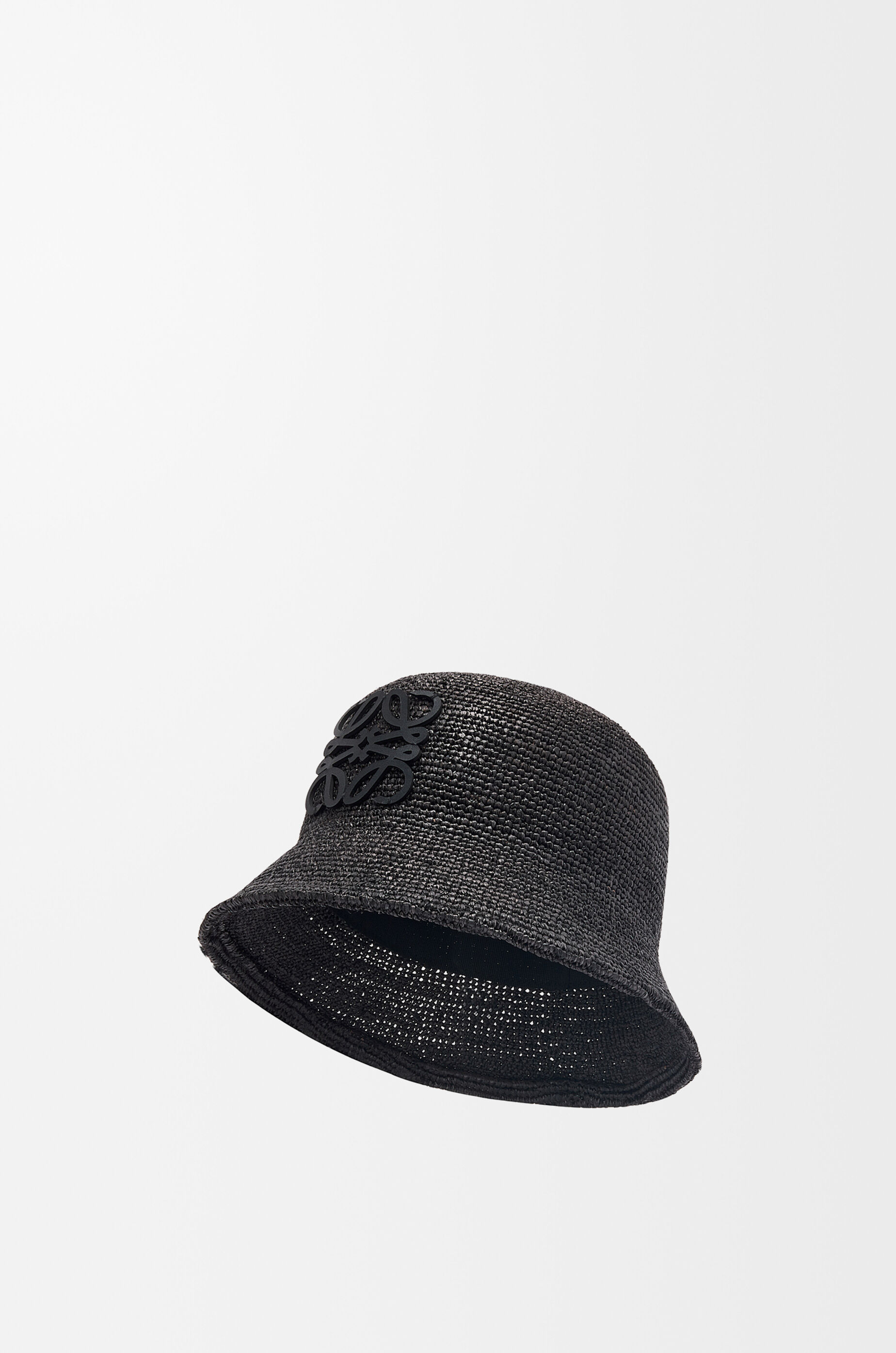 LOEWE Bucket hat in raffia and calfskin Black