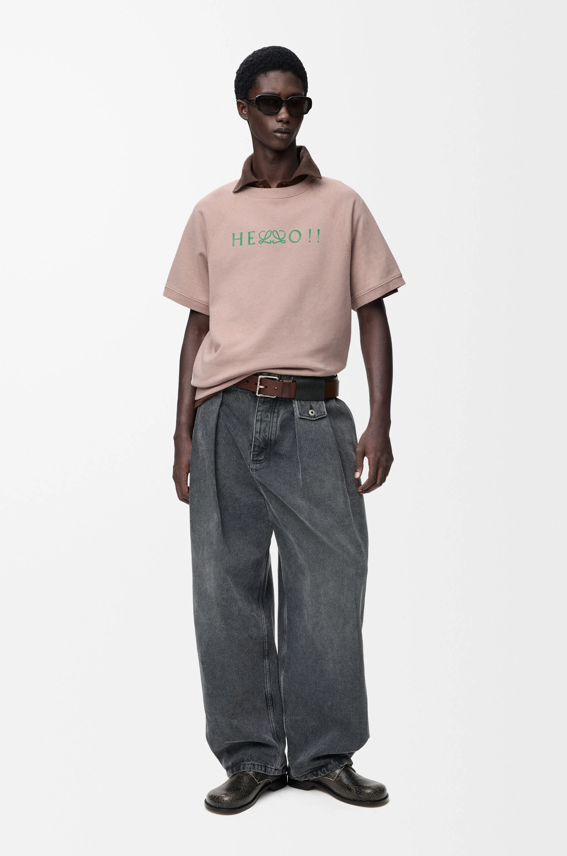 LOEWE Short sleeve sweatshirt in cotton Light Pink