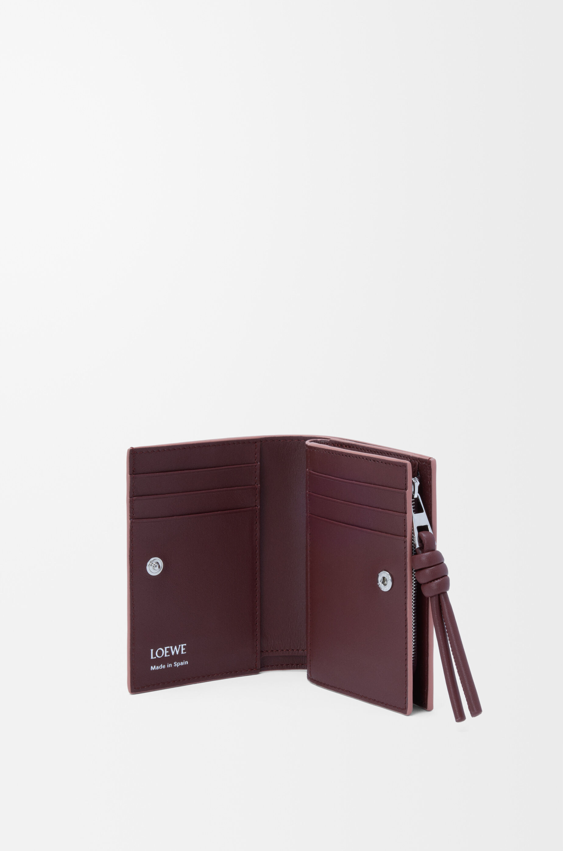 LOEWE Knot compact wallet in shiny nappa calfskin Blush/Mahogany
