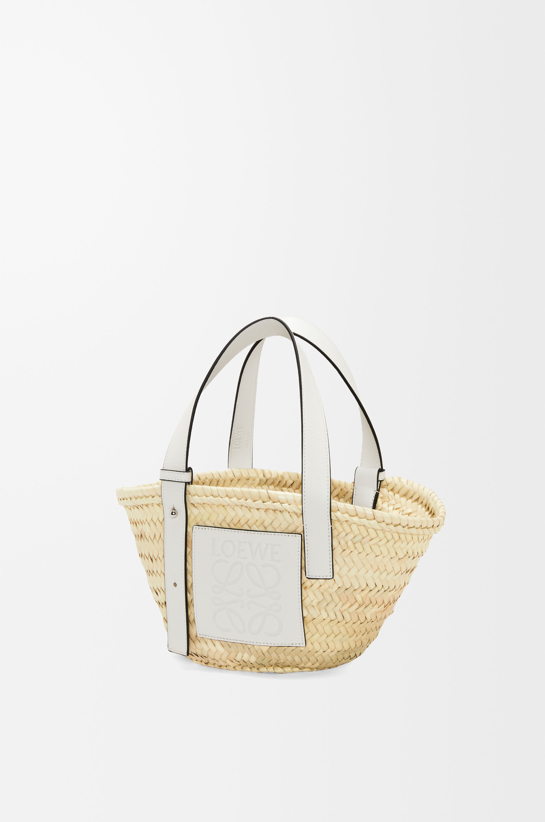 LOEWE Small Basket bag in palm leaf and calfskin Natural/White