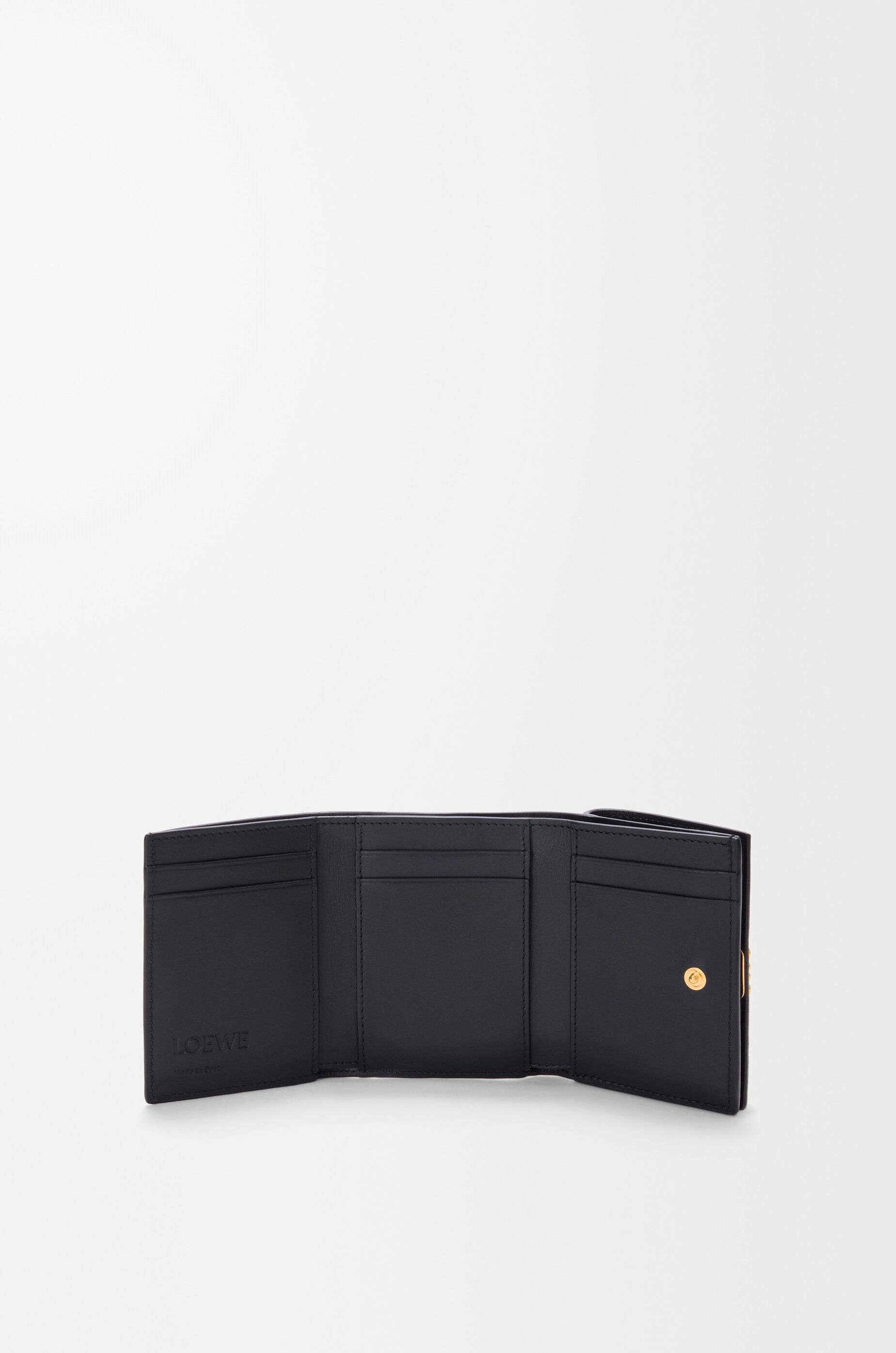 LOEWE Anagram trifold wallet in pebble grained calfskin Black/Gold