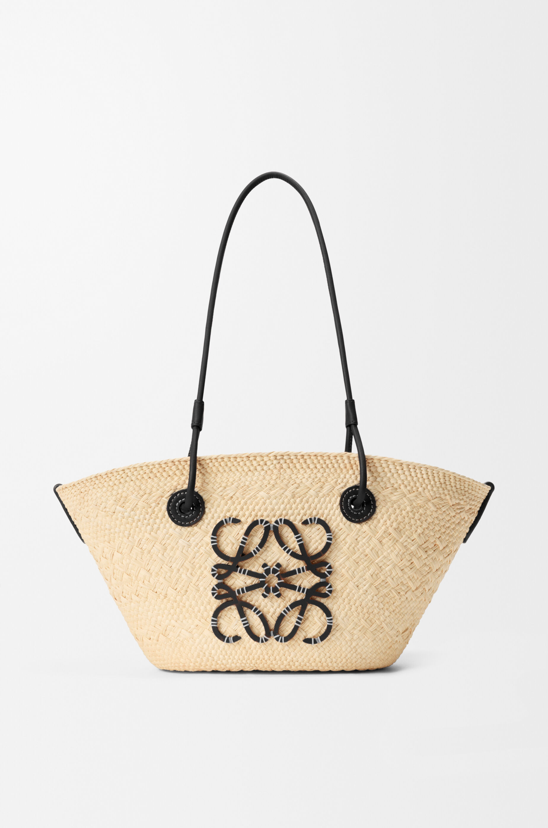 LOEWE Small Anagram basket bag in iraca palm and calfskin Natural/Black