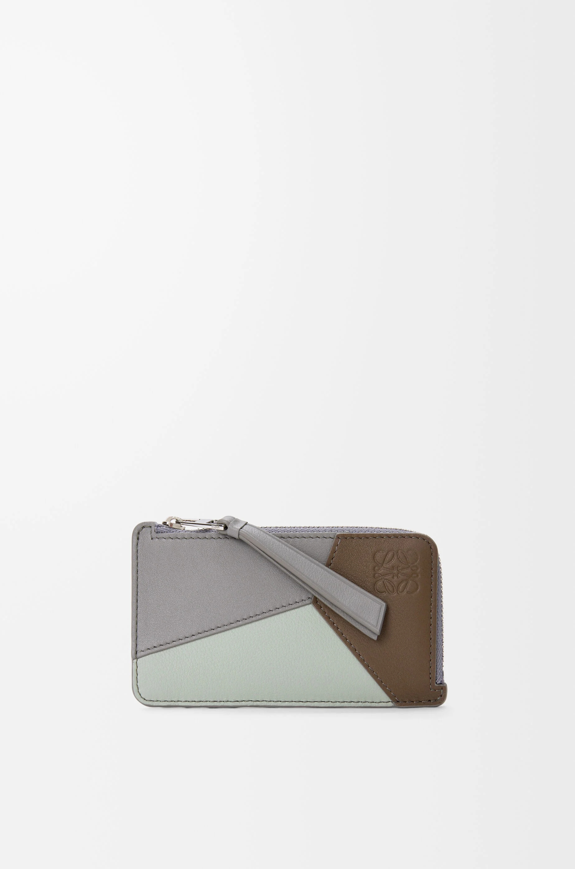 LOEWE Puzzle coin cardholder in classic calfskin Winter Brown/Ash Grey