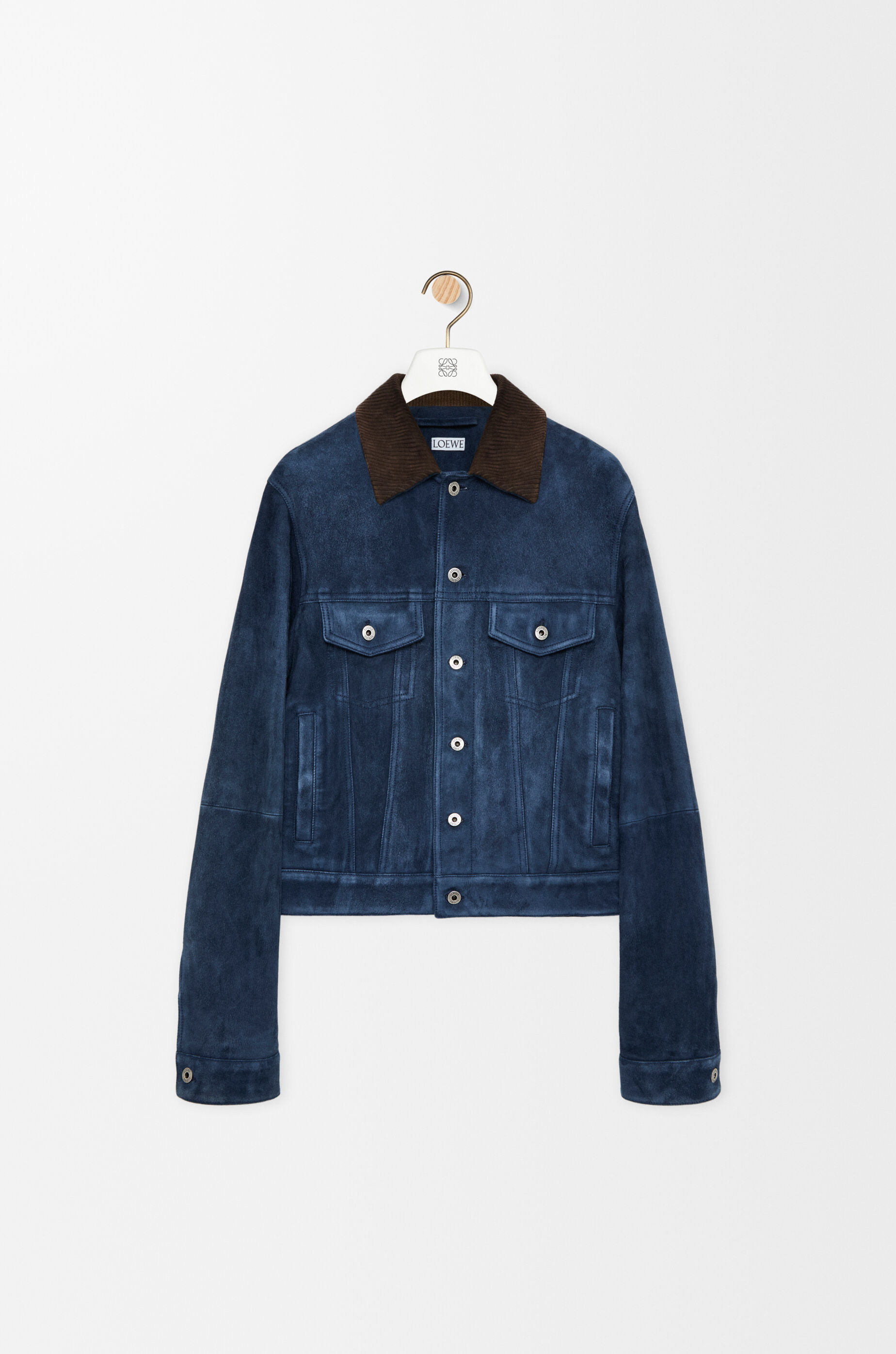 LOEWE Trucker jacket in suede goat skin Navy Blue