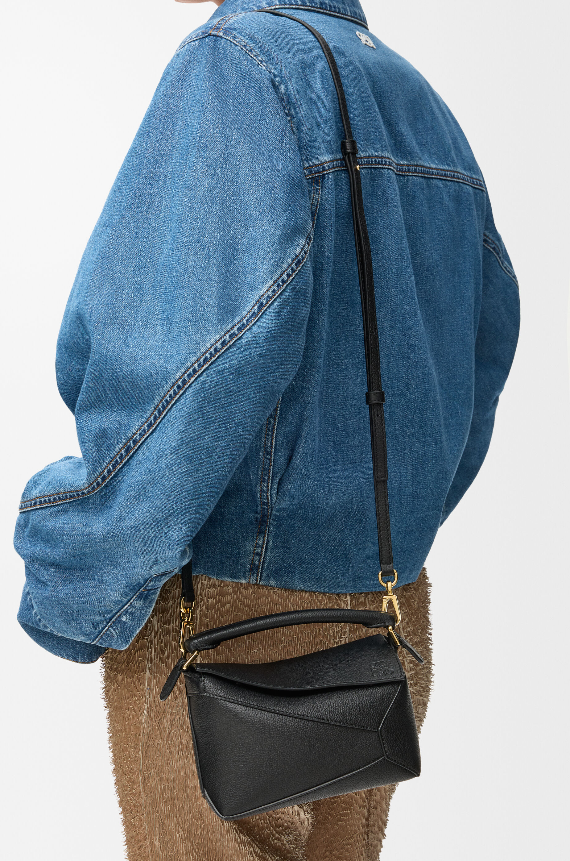 LOEWE Mini Puzzle Edge bag in soft grained calfskin Black