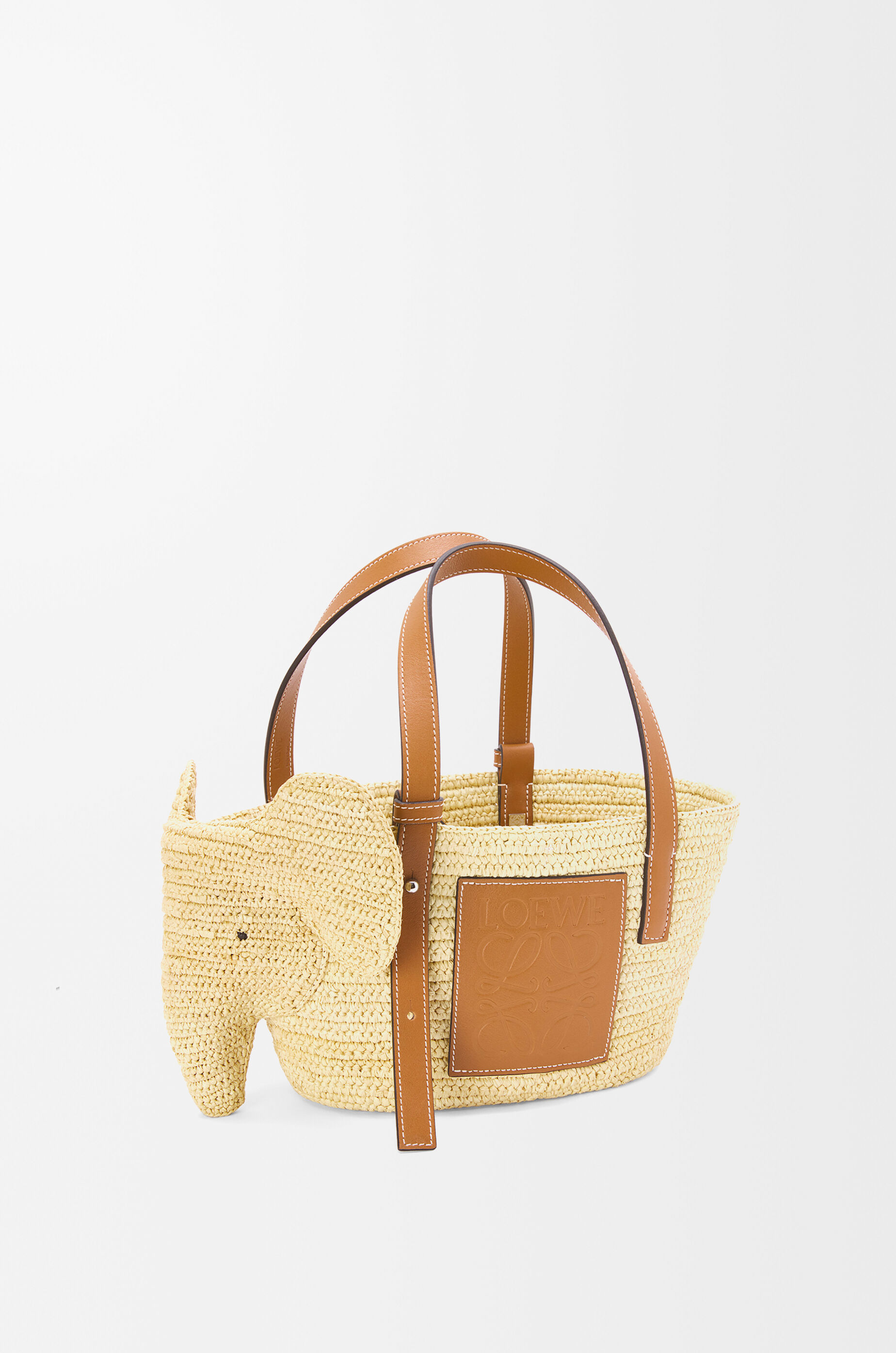 LOEWE Small Elephant basket in raffia and calfskin Natural/Tan
