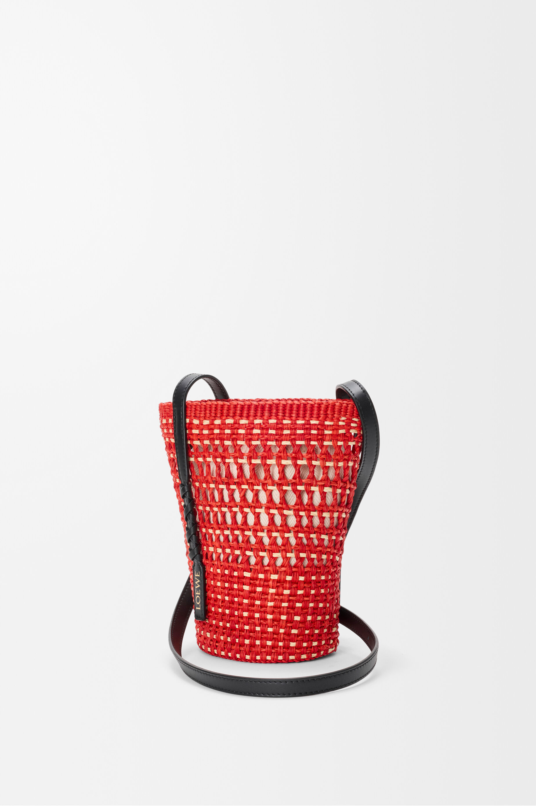 LOEWE Braid pocket in iraca palm and calfskin Red/Natural