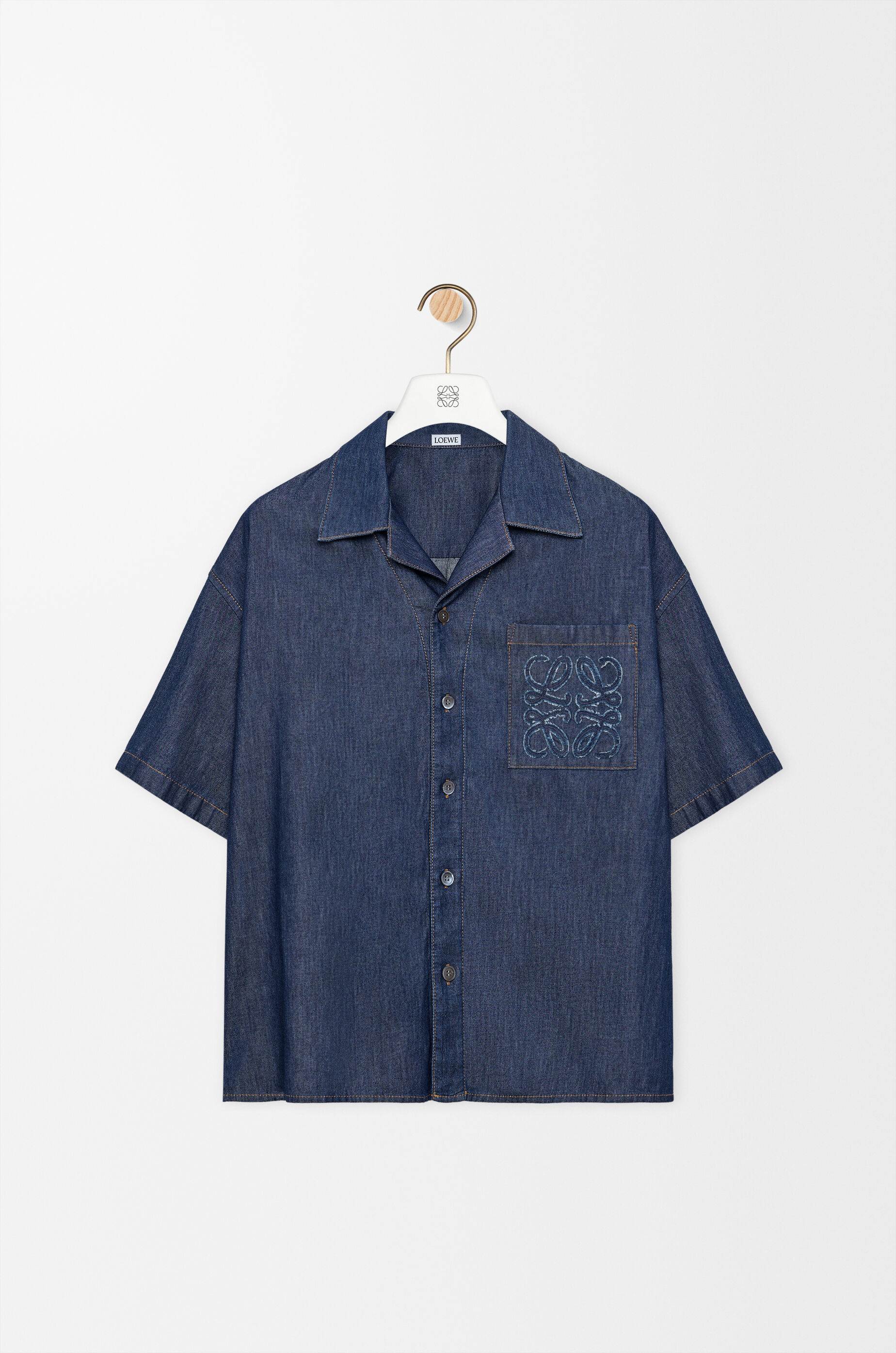 LOEWE Short sleeve shirt in cotton Denim Blue
