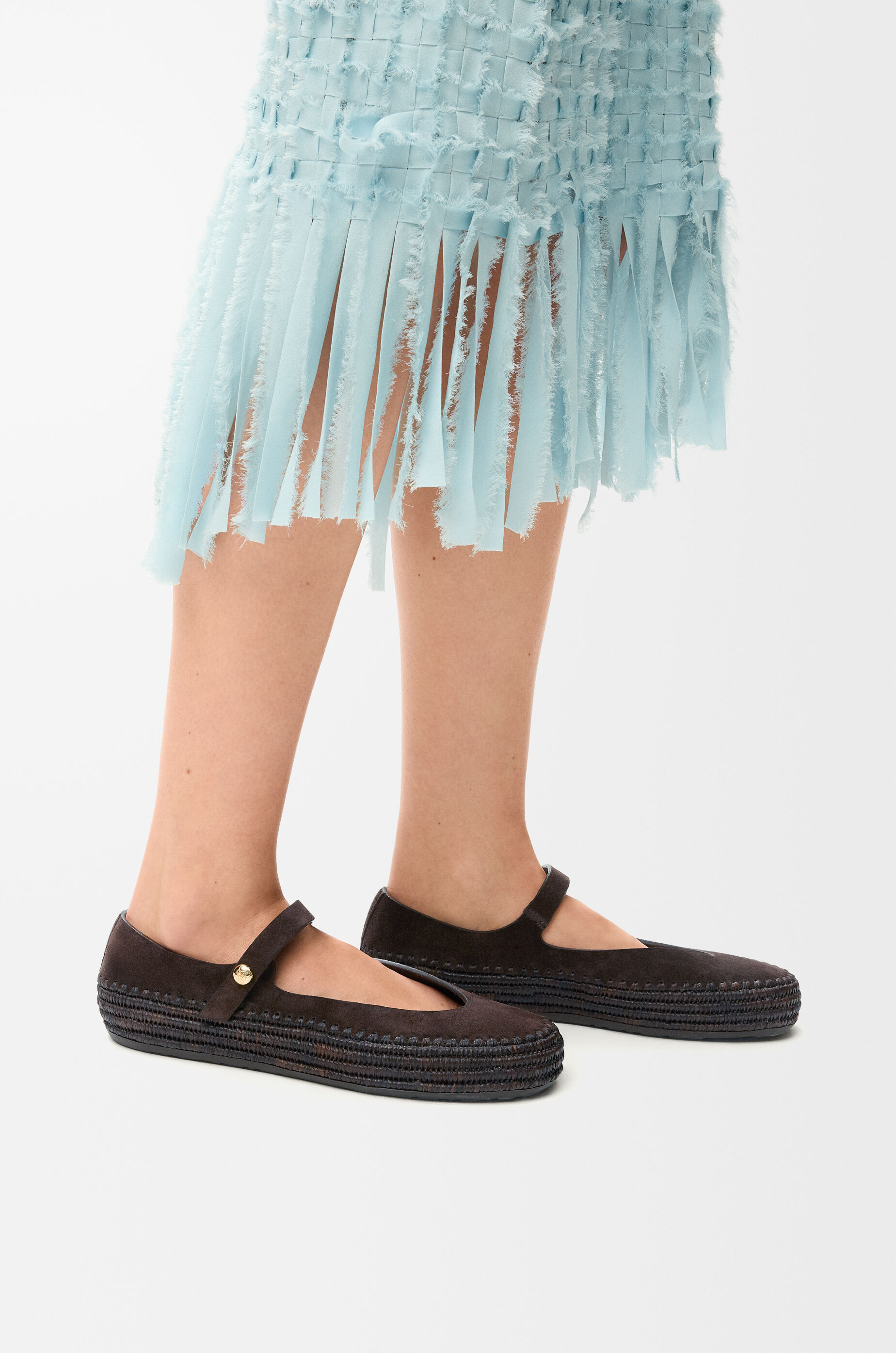 LOEWE Rio Mary-Jane in suede and raffia Dark Brown