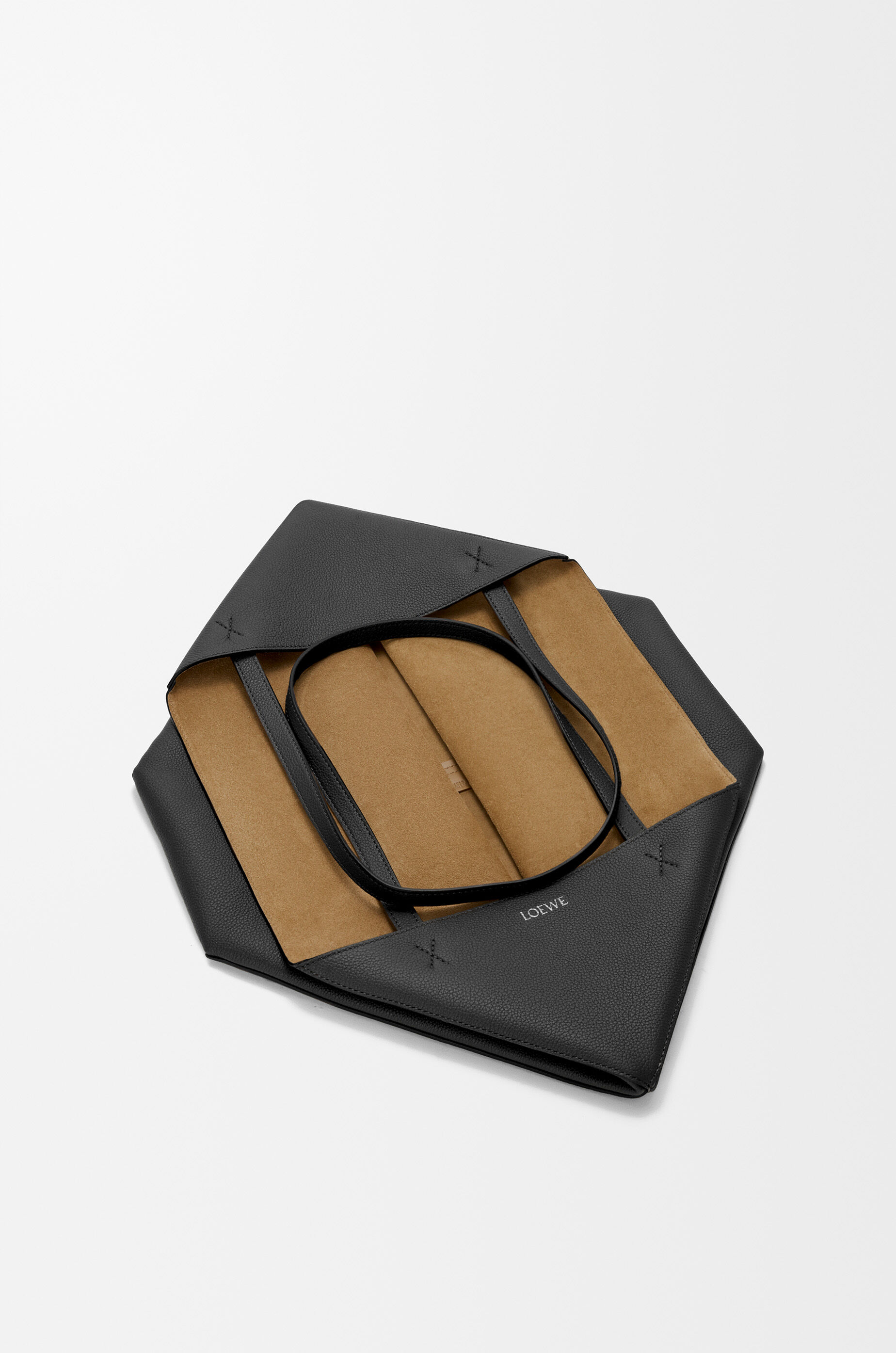 LOEWE Large horizontal Puzzle Fold tote in soft grained calfskin Black