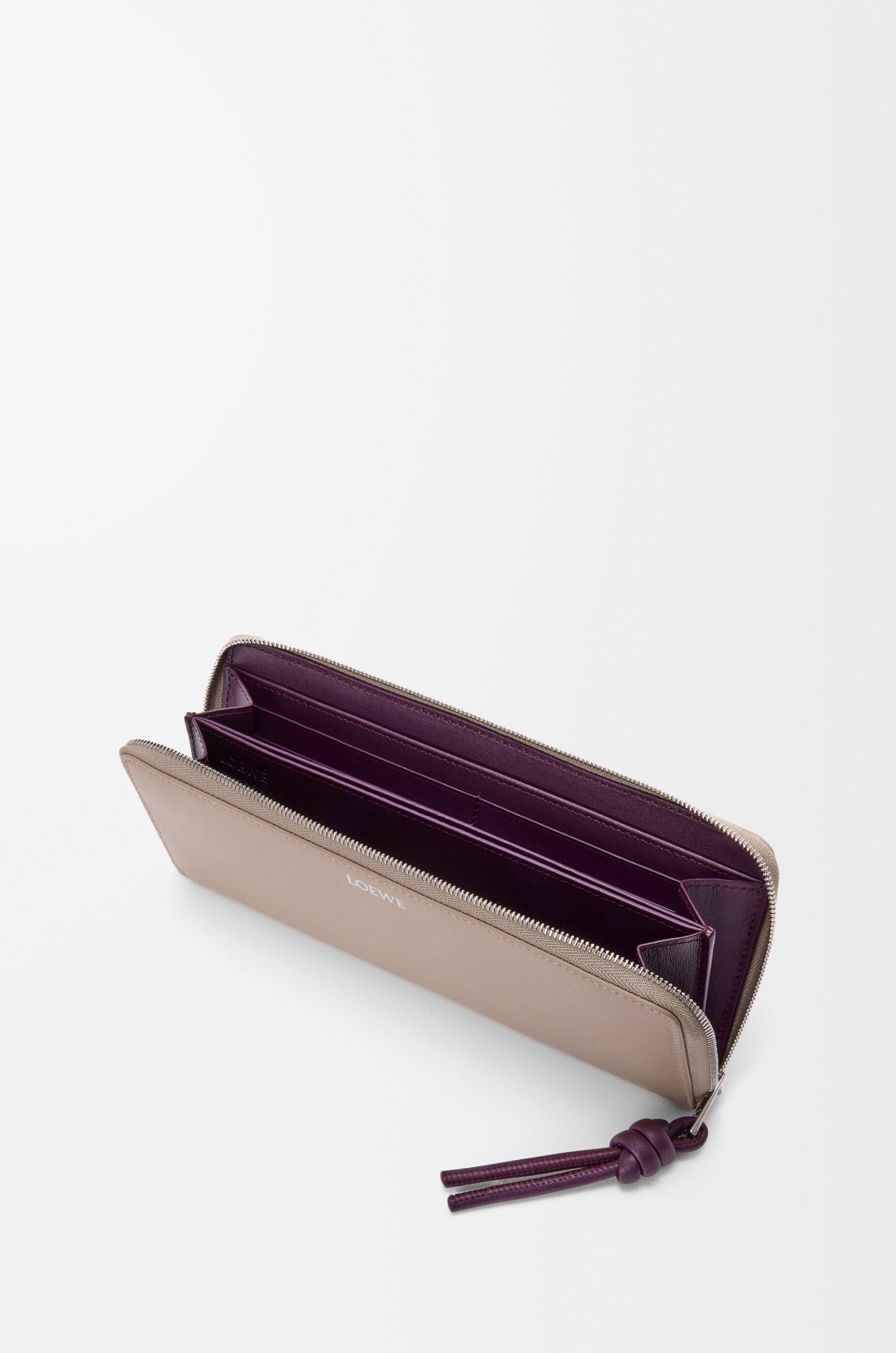 LOEWE Knot zip around wallet in shiny nappa calfskin Clay/Plum
