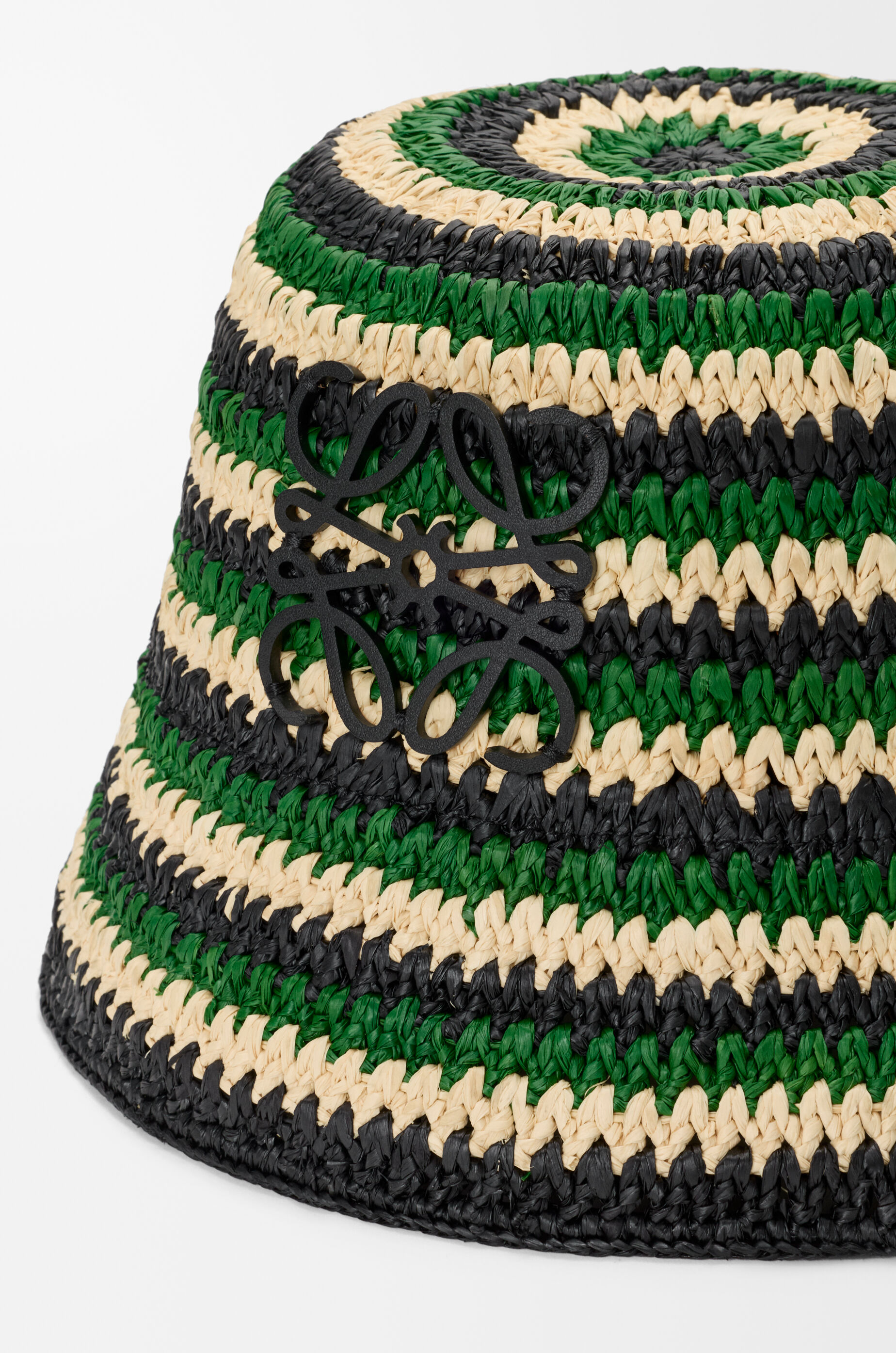 LOEWE Anagram bucket hat in raffia and calfskin Black/Green