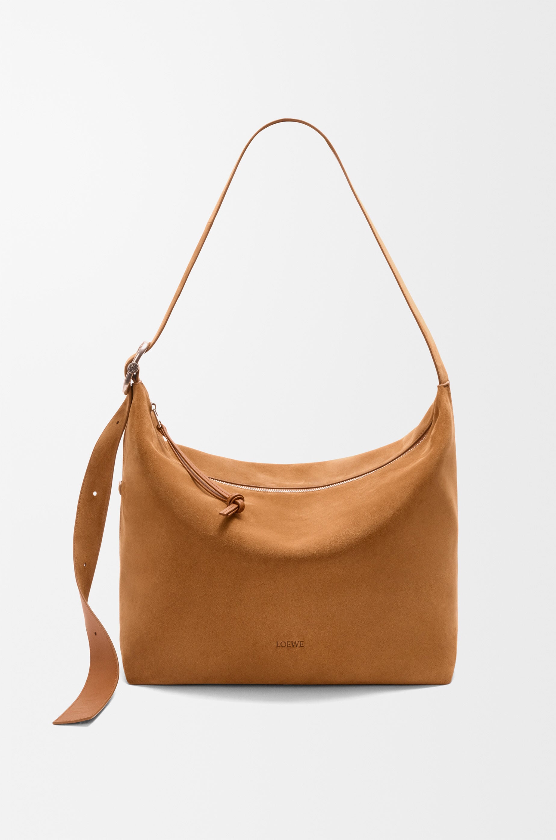 LOEWE Large Loop hobo in suede calfskin Tobacco