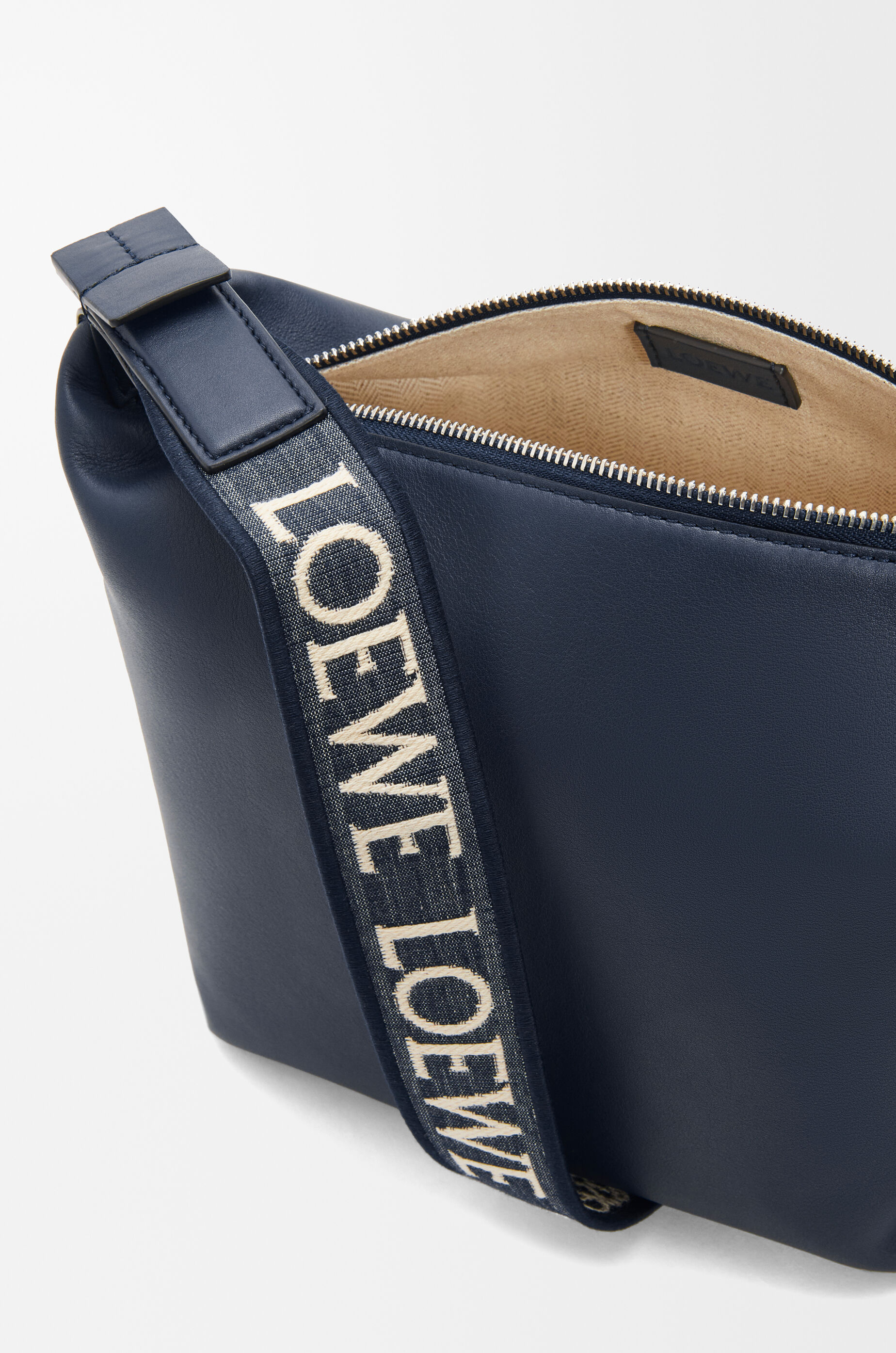 LOEWE Small Cubi crossbody bag in supple smooth calfskin and jacquard Deep Navy