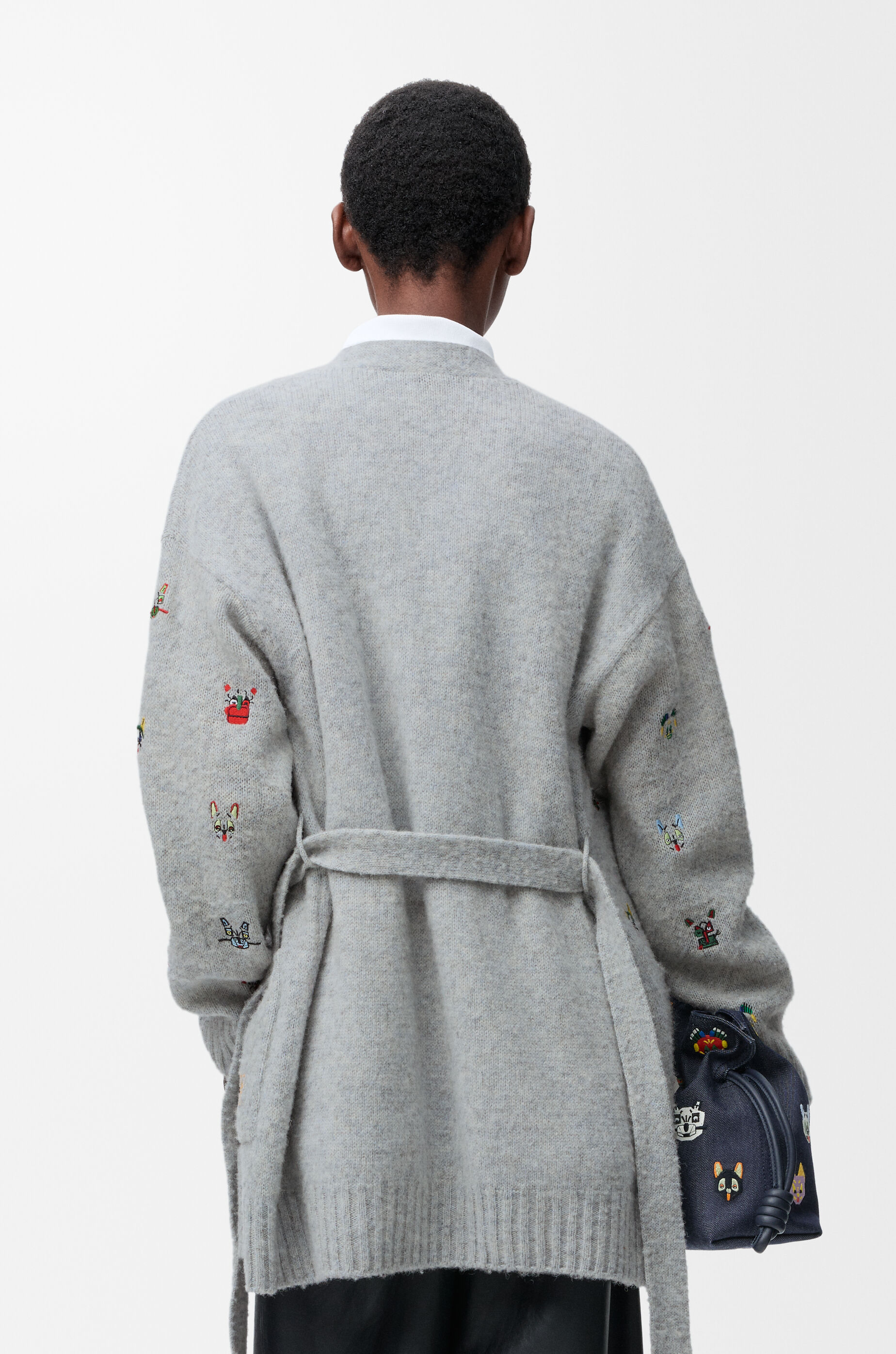 LOEWE Belted cardigan in wool Grey/Multicolor