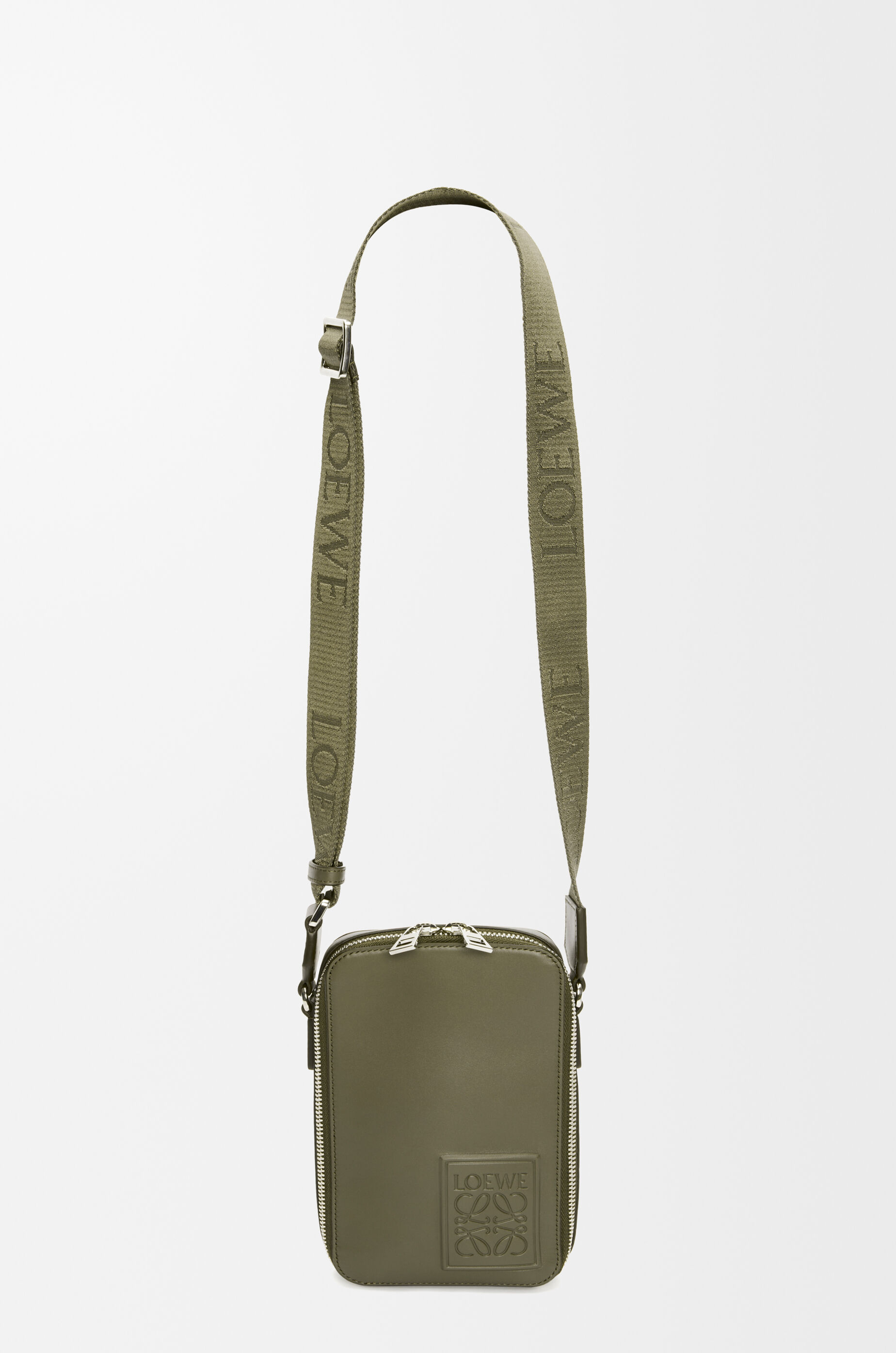 LOEWE Vertical crossbody pocket in satin calfskin Khaki Green