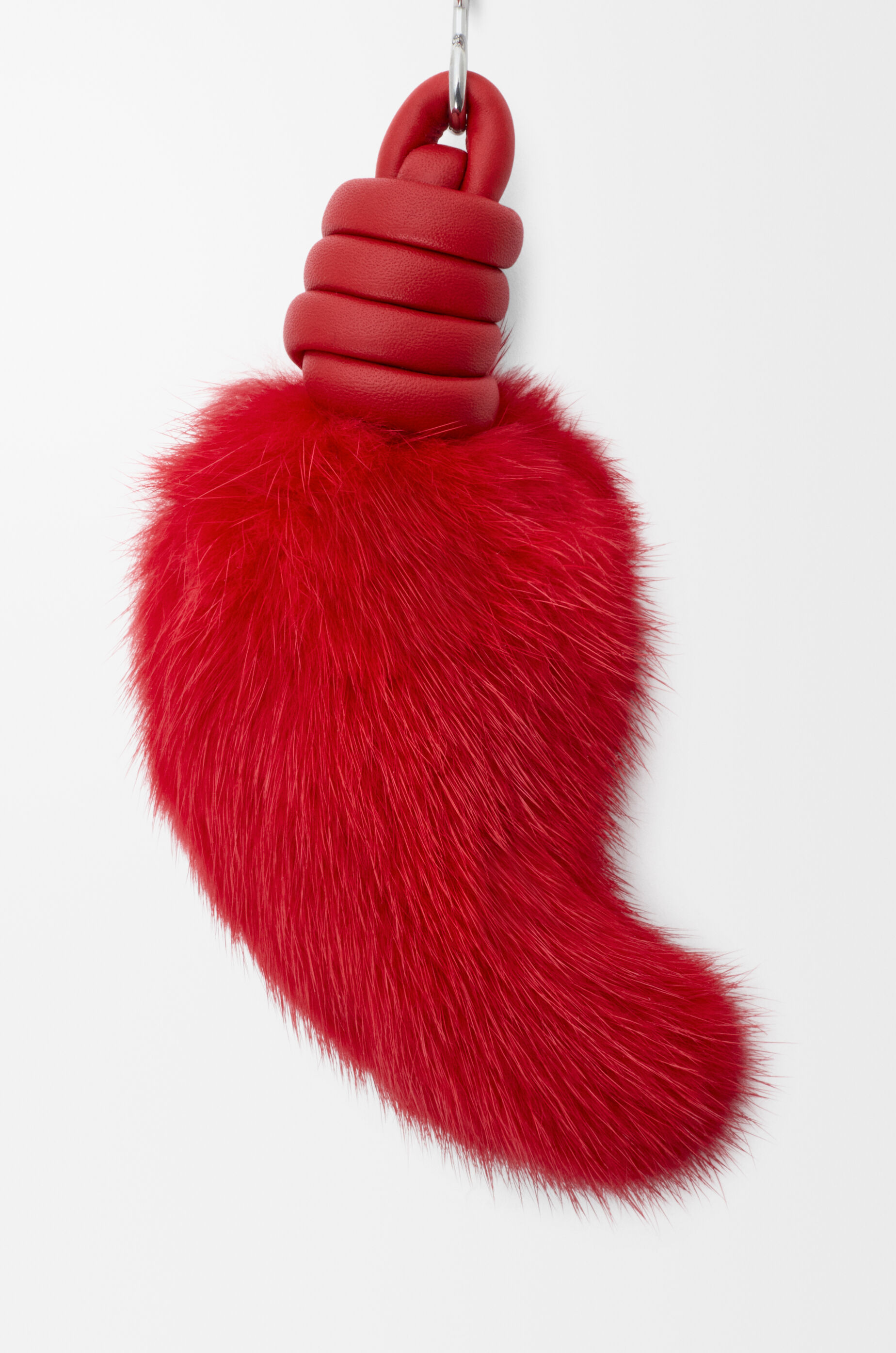 LOEWE Lion tail charm in mink and calfskin Red