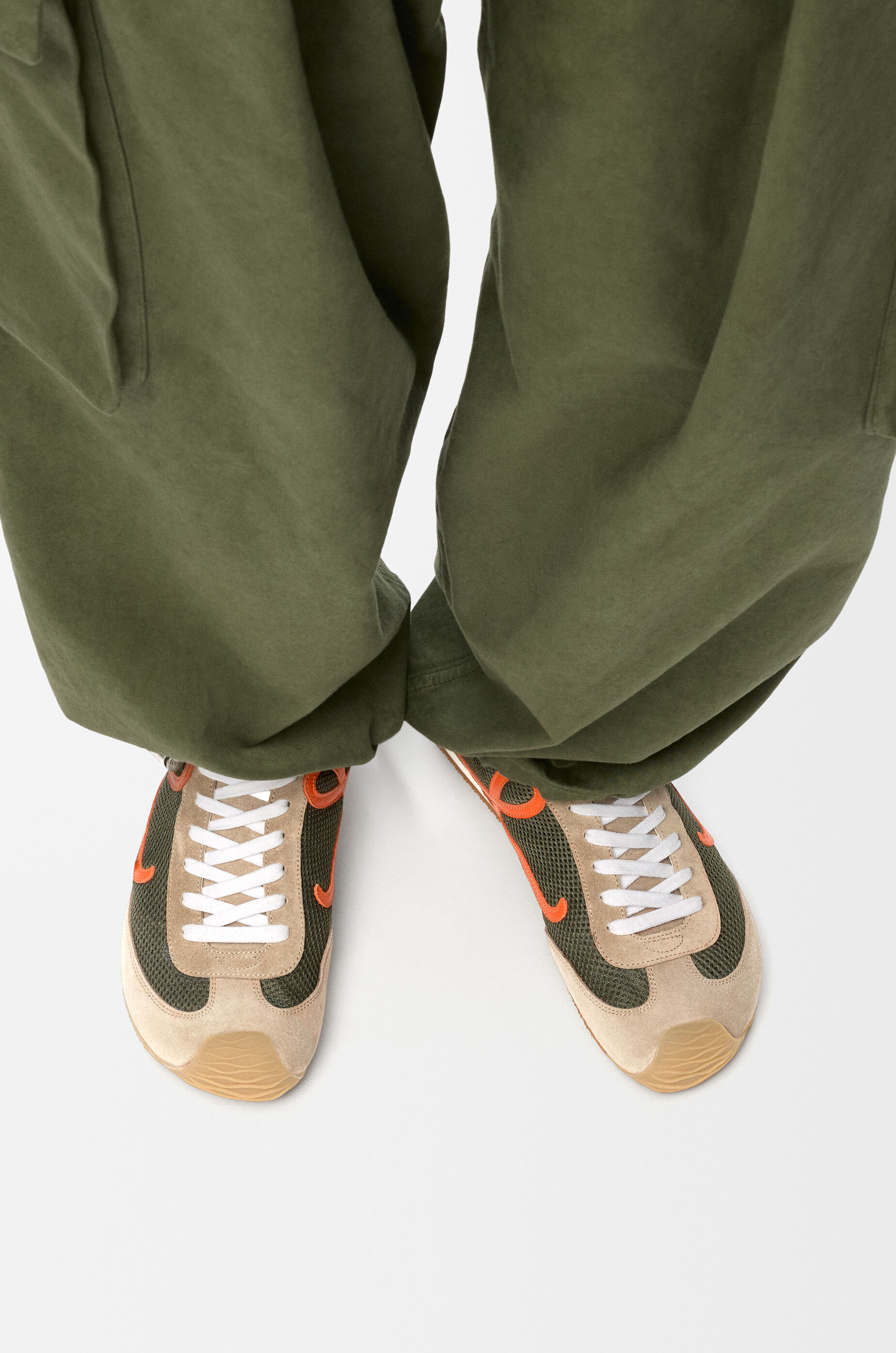 LOEWE Ballet Runner 2.0 in suede and mesh Khaki Green/Orange/Light Khaki