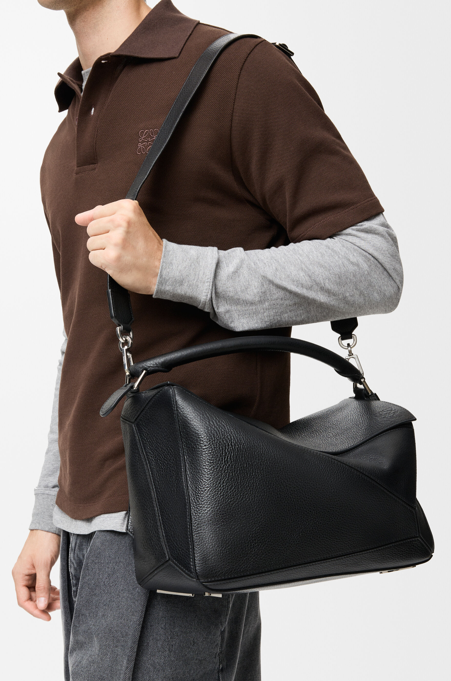 LOEWE Large Puzzle bag in supple grained calfskin Black