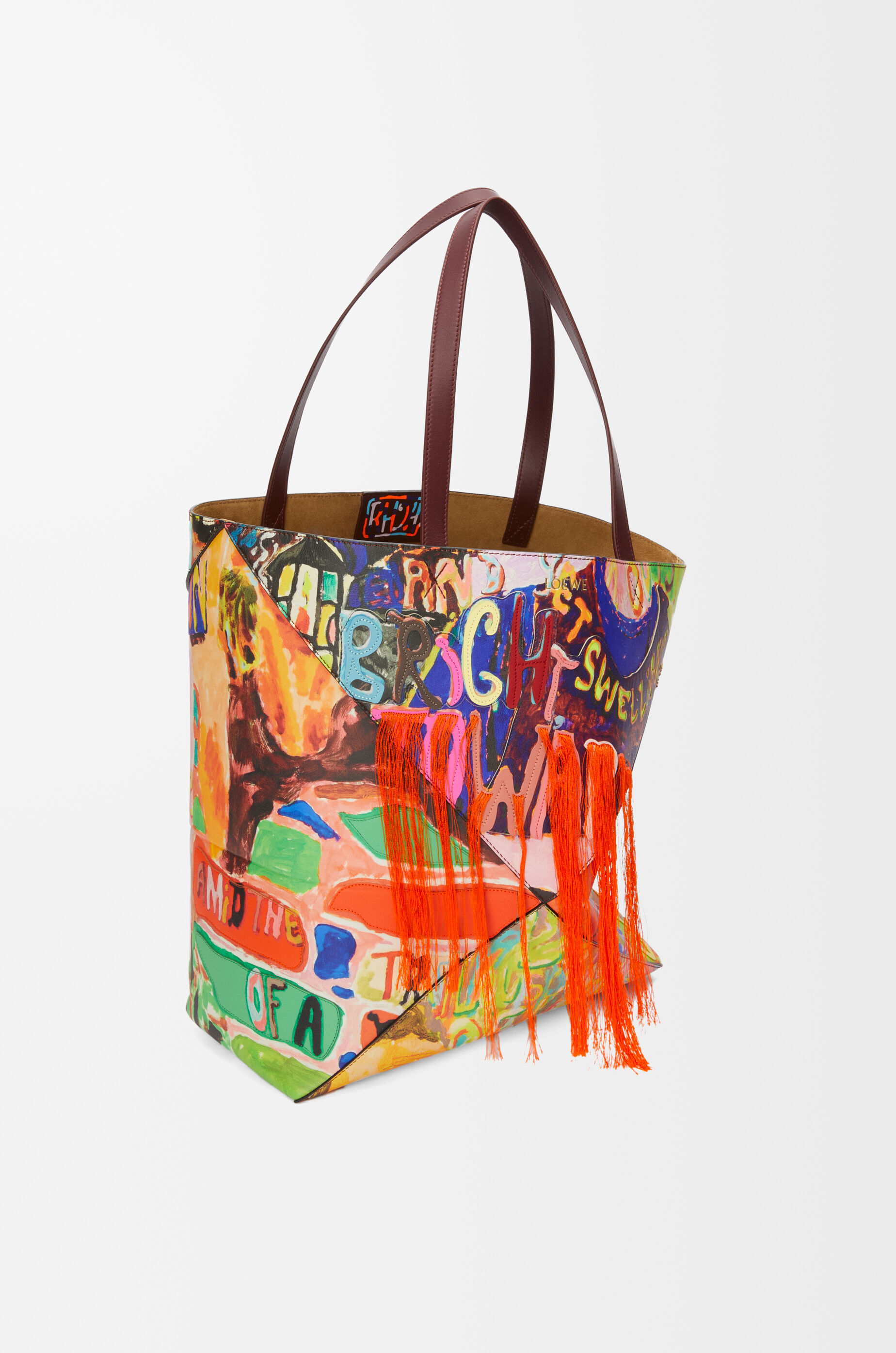 LOEWE XL Puzzle Fold tote in classic calfskin Dark Burgundy/Multicolor