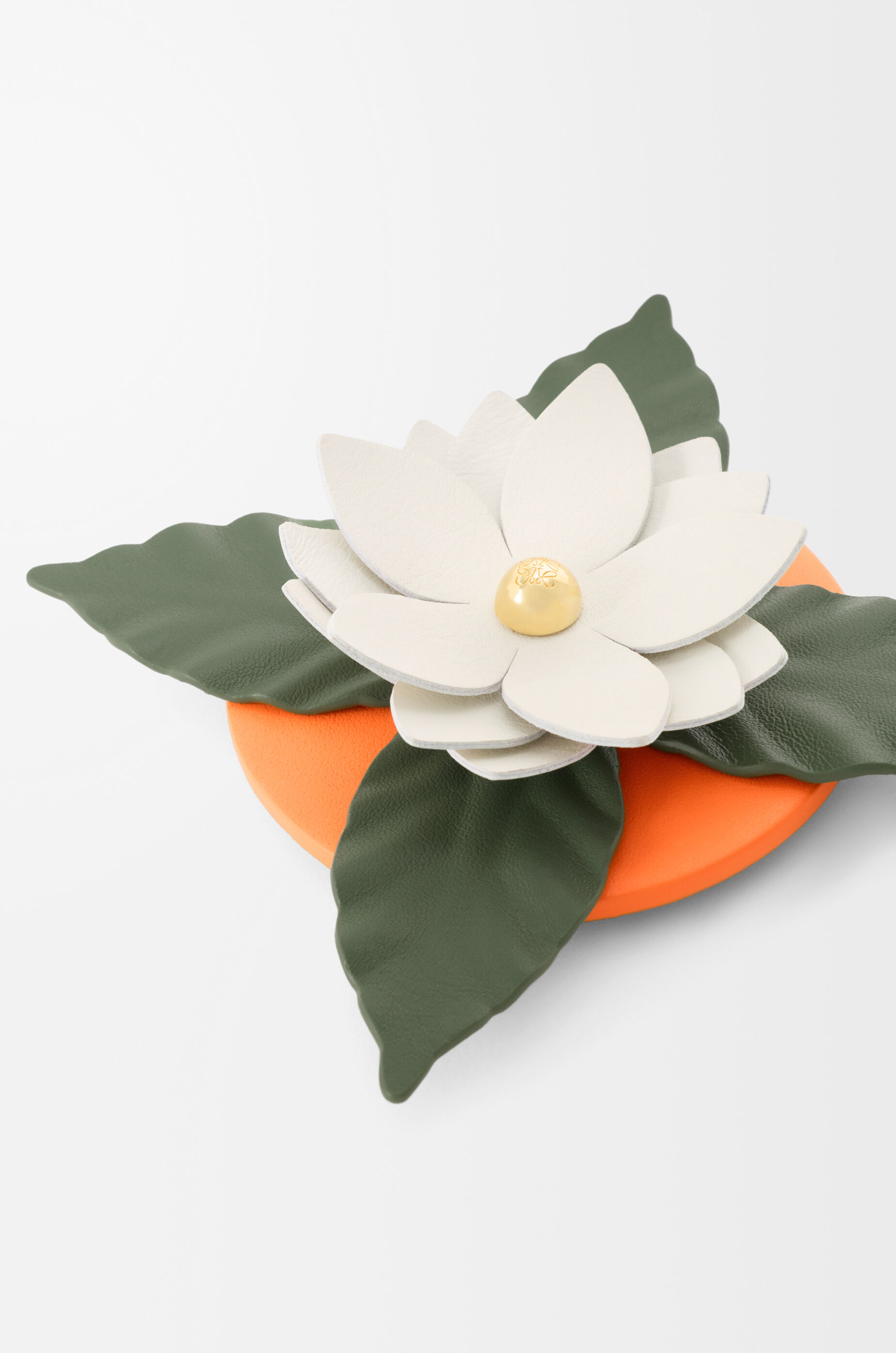 LOEWE Small orchid candle lid in classic calfskin and brass Soft White