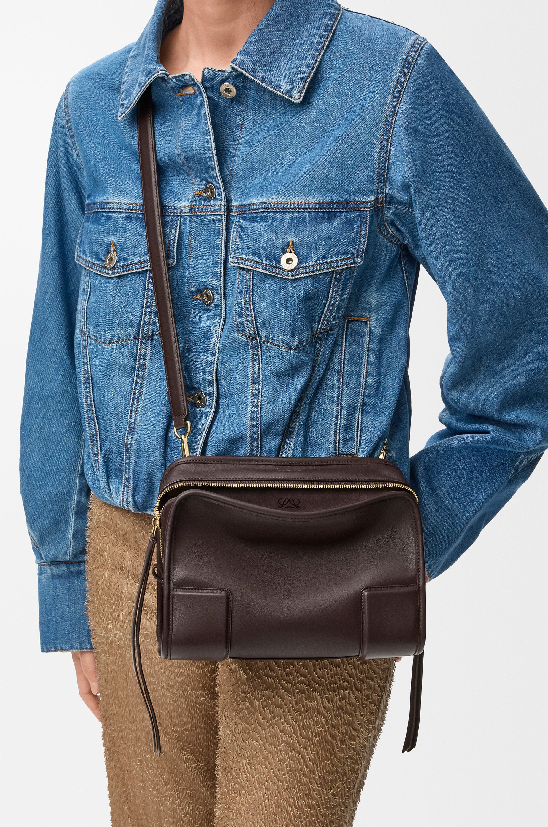 LOEWE Small Amazona 180 bag in soft calfskin Dark Chestnut