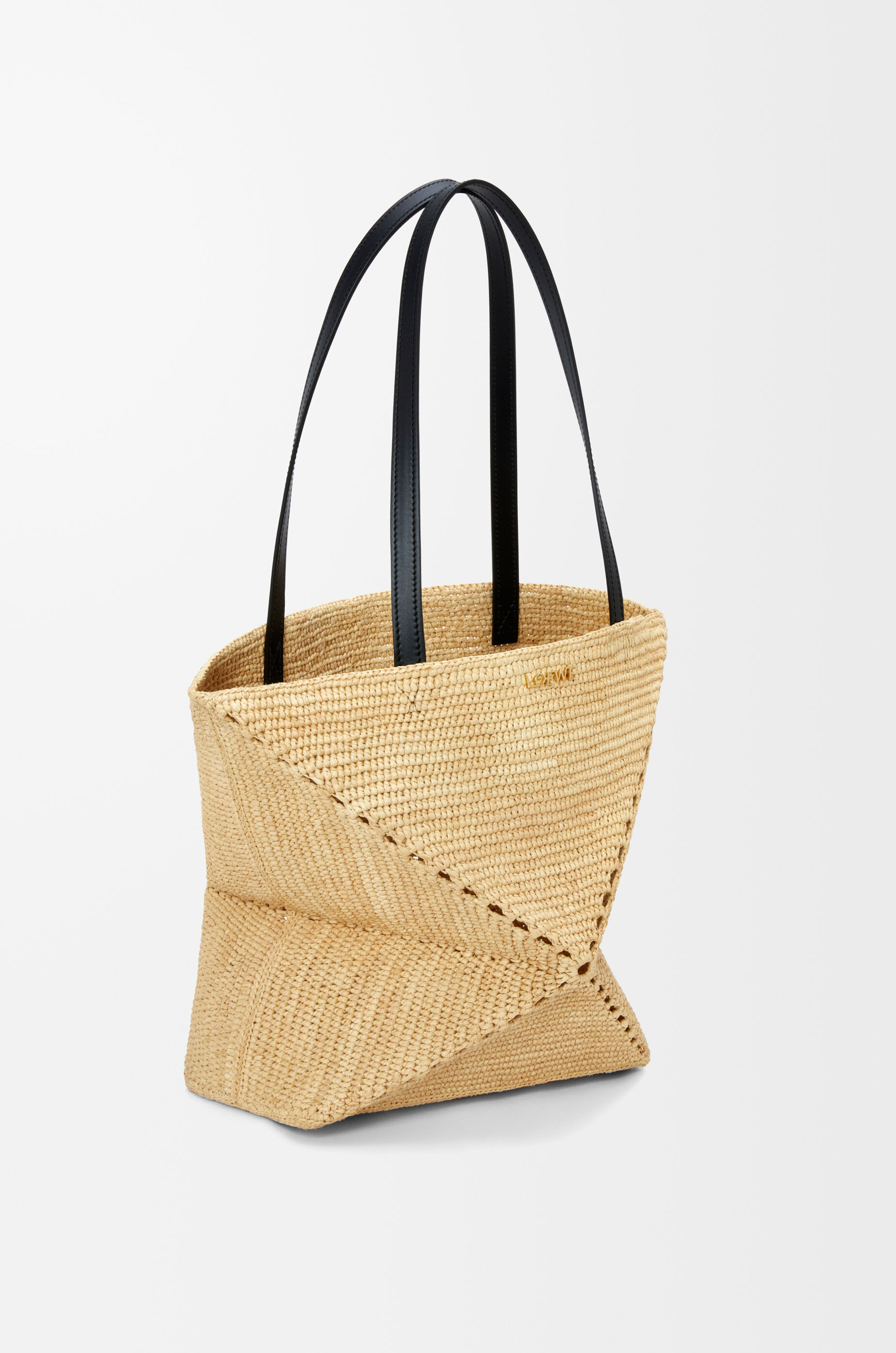 LOEWE Medium Puzzle Fold tote in raffia Natural