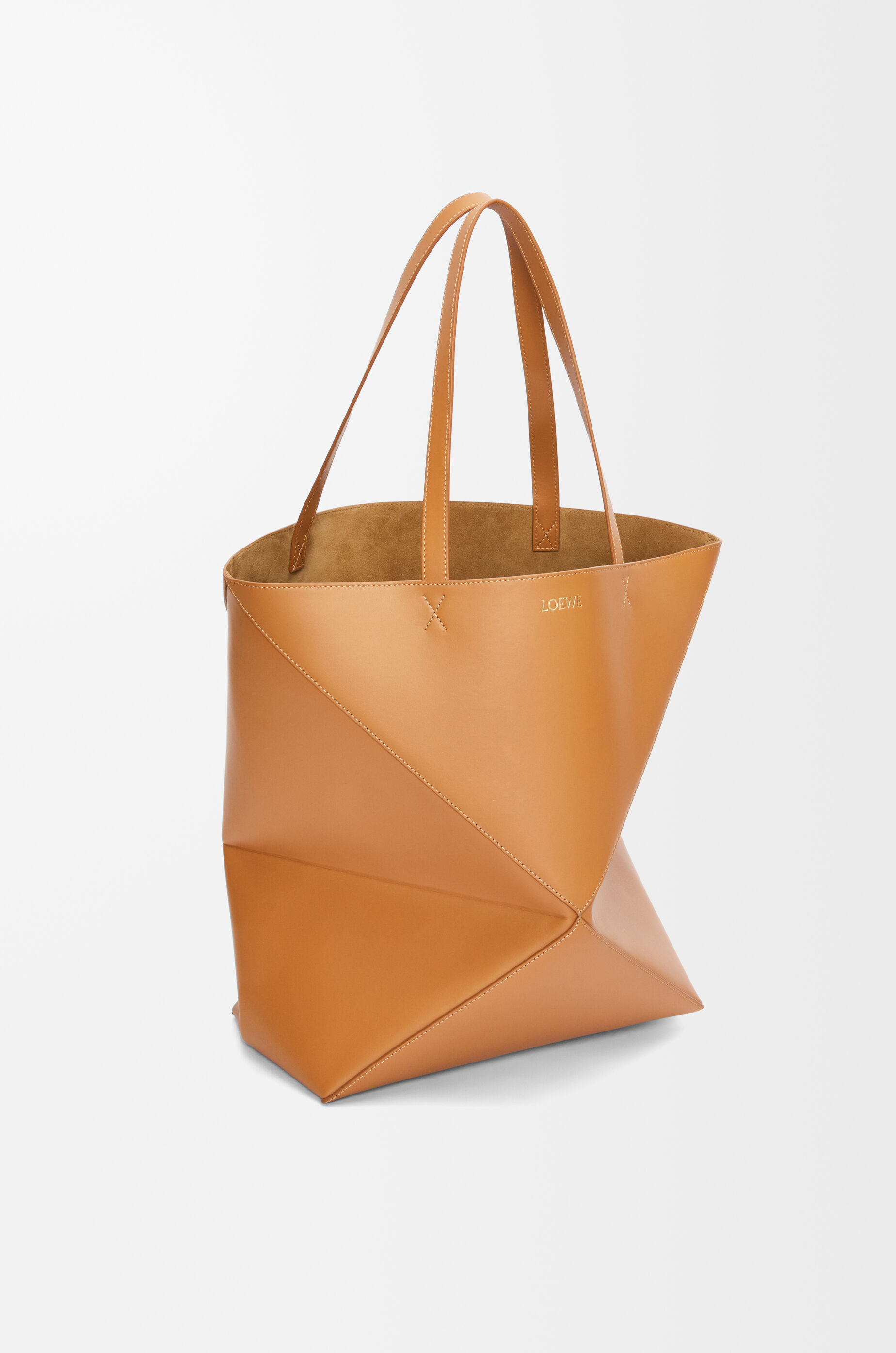 LOEWE XL Puzzle Fold tote in shiny calfskin Warm Desert