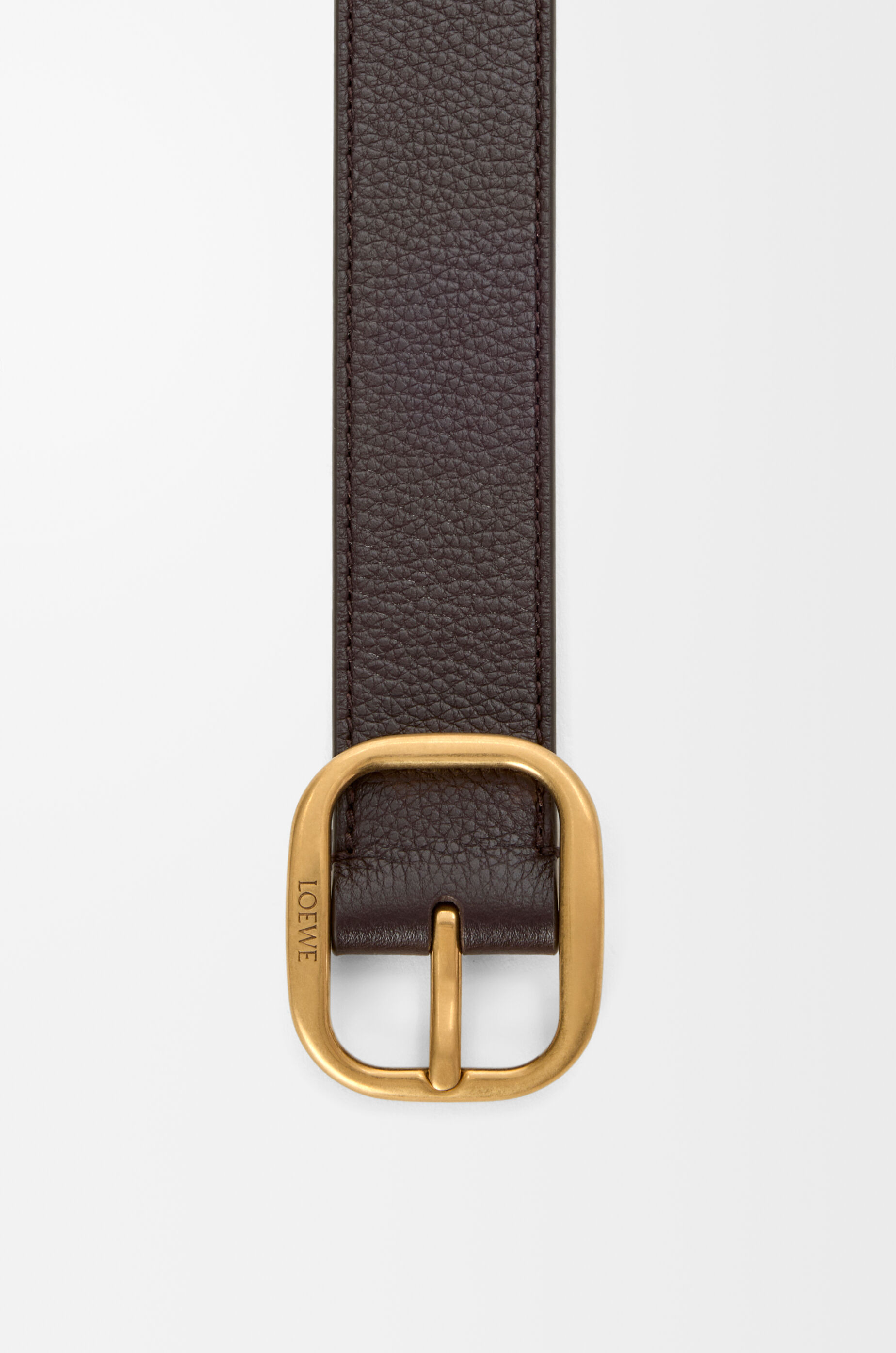 LOEWE Rounded soft belt in supple grained calfskin Oxblood/Vintage Gold