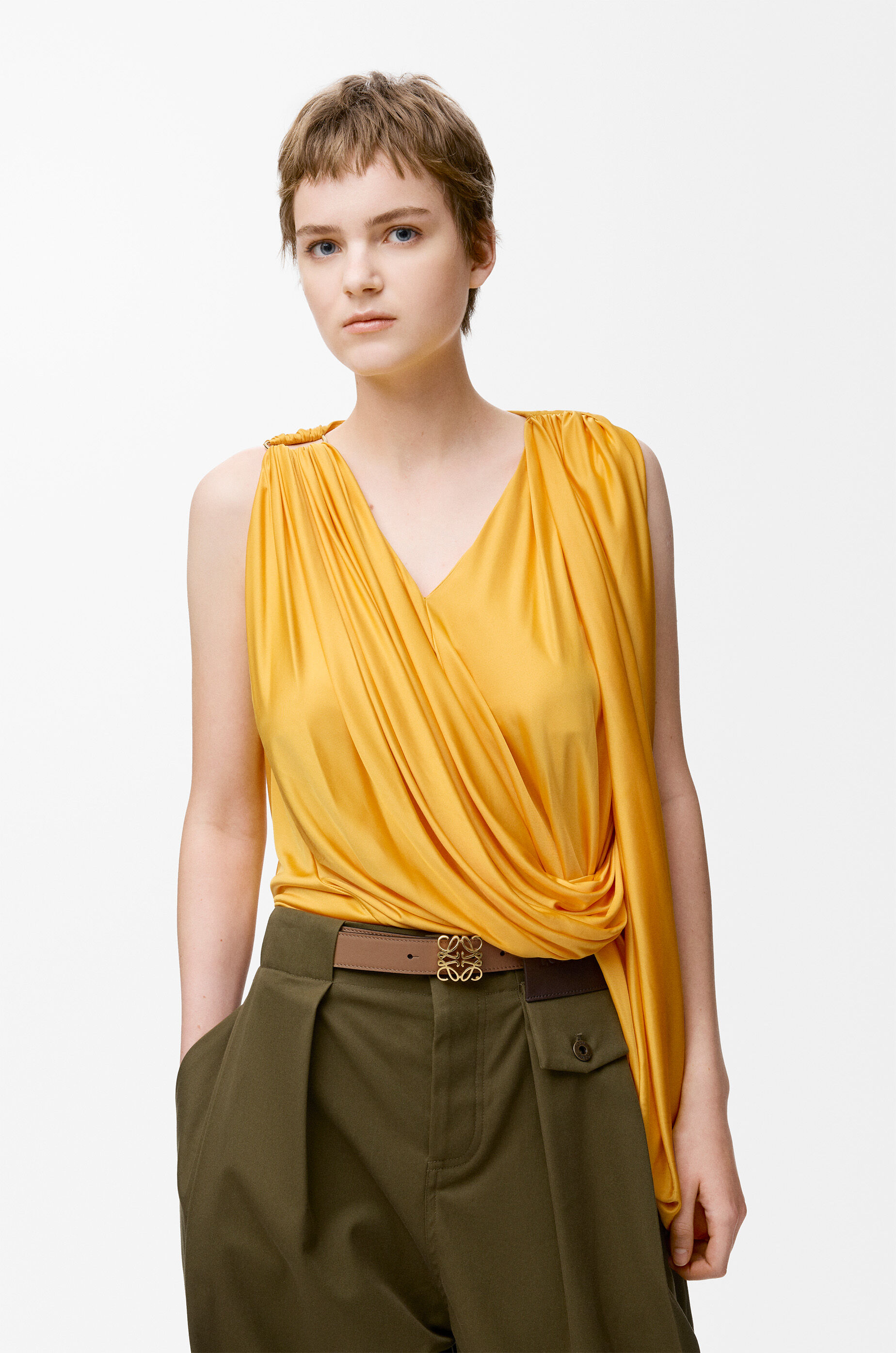 LOEWE Reversible Anagram Bombé belt in smooth calfskin Mocha/Slate