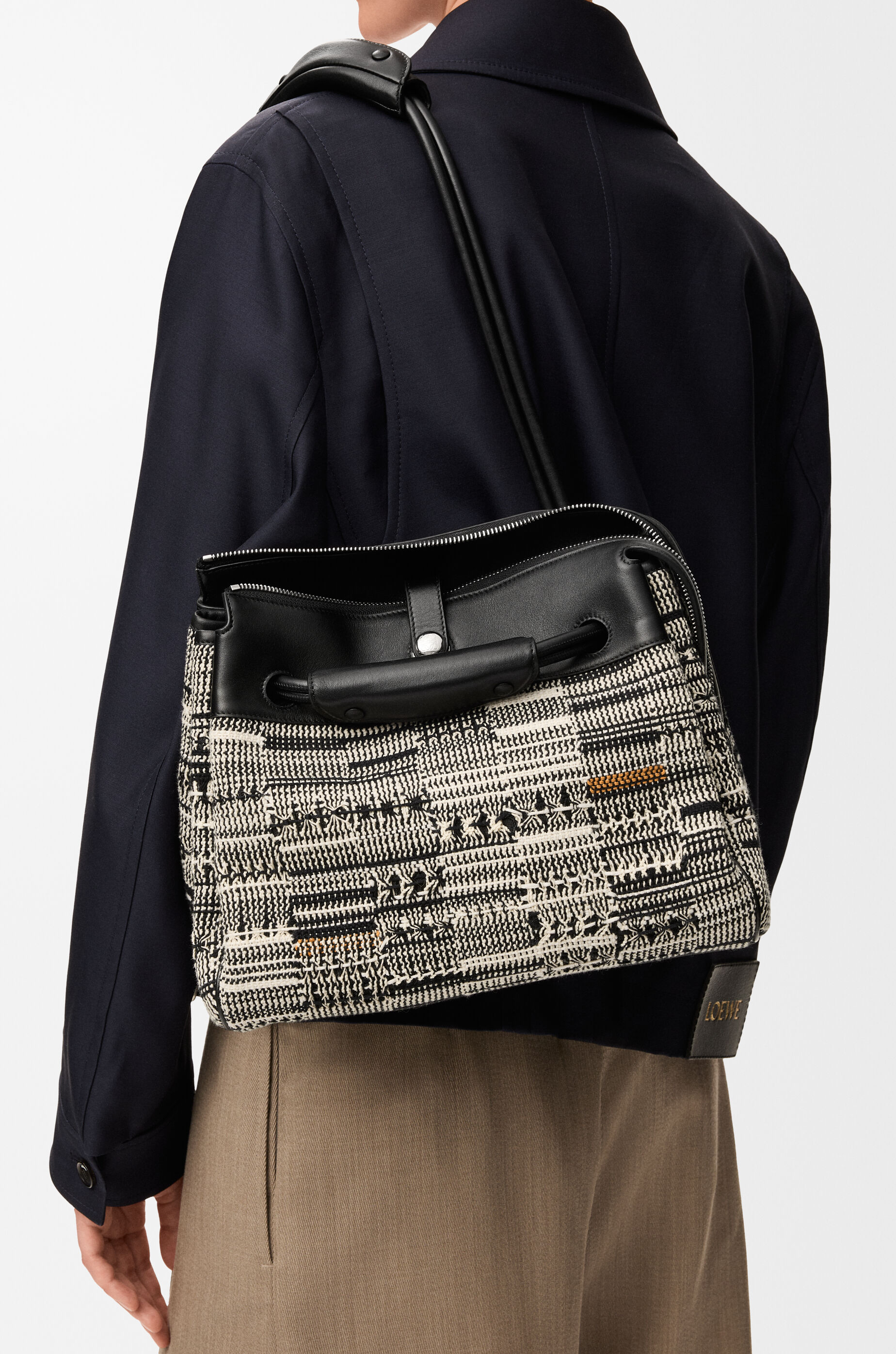 LOEWE Medium Madrid bag in woven textile Black/White